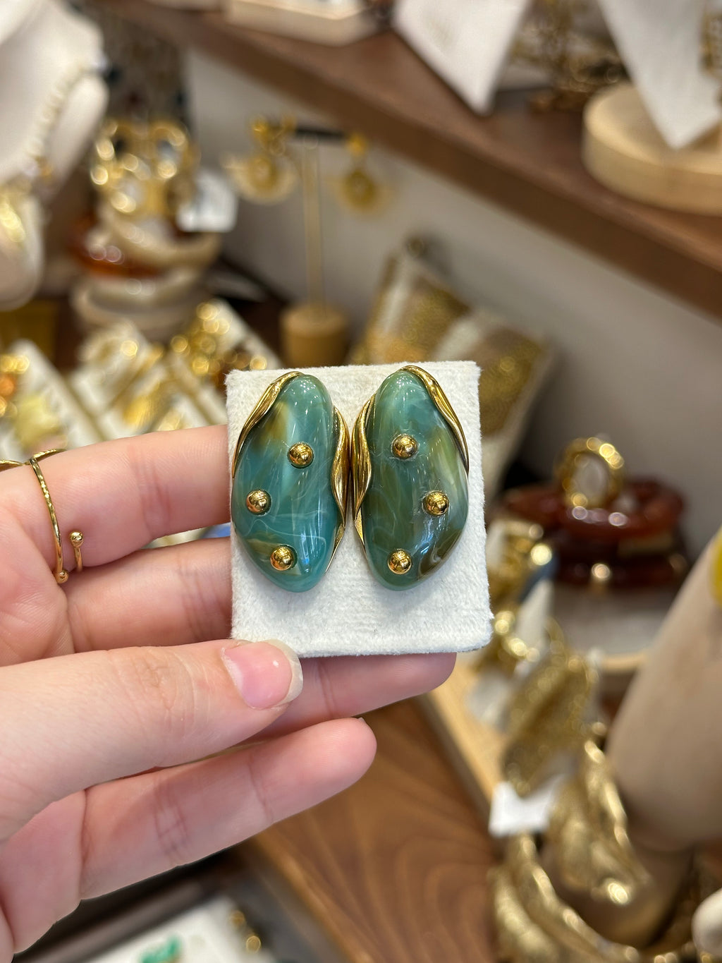 Boucles d’oreilles Ovale Résine Verte