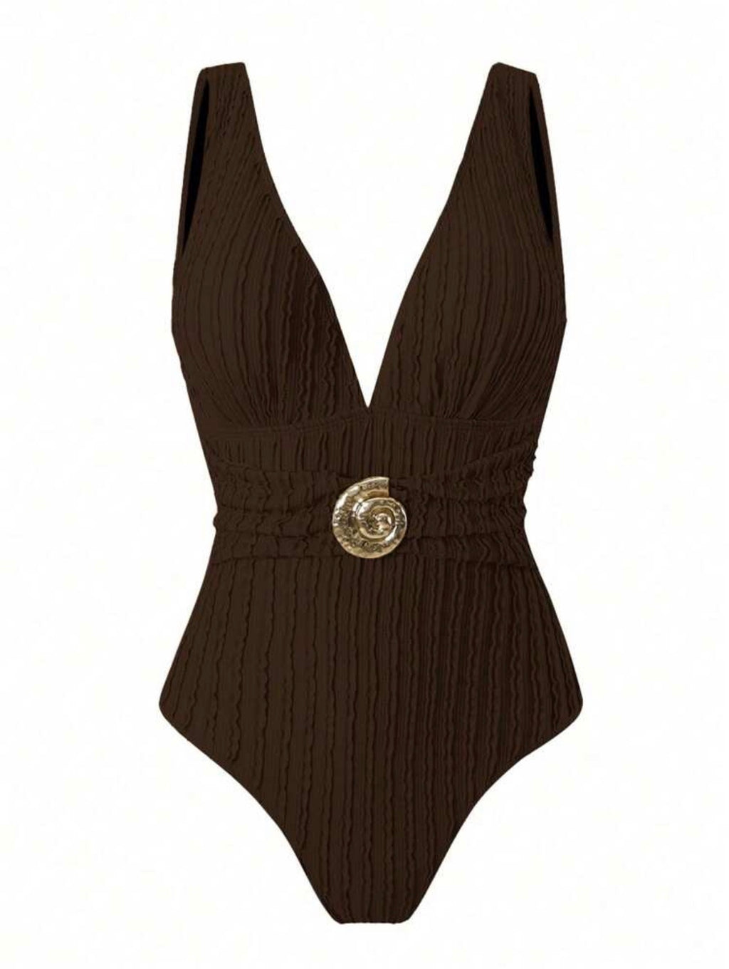 Maillot de Bain 1 Pièce avec Paréo Texturé Marron