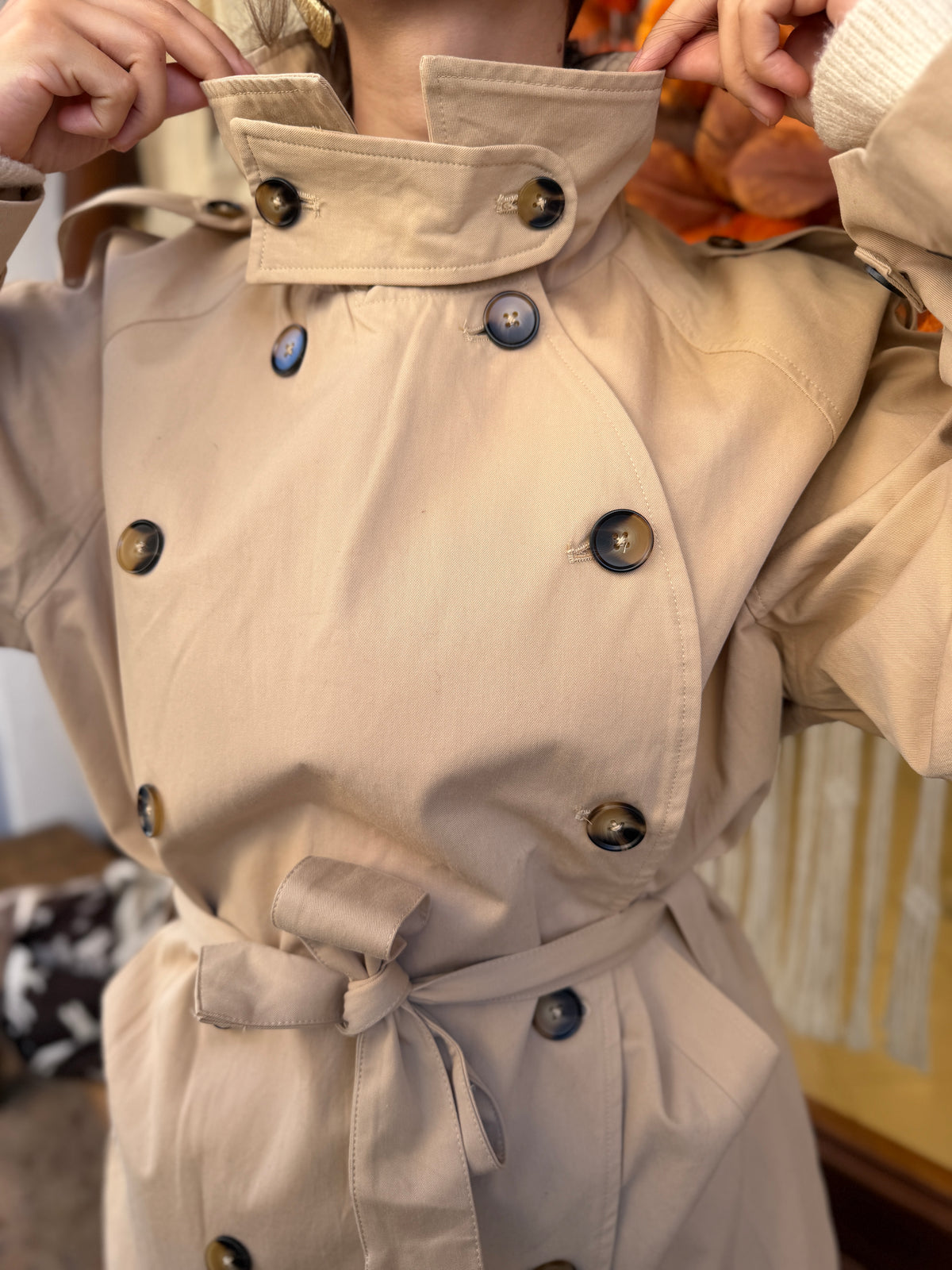 Trench-coat mi long col montant
