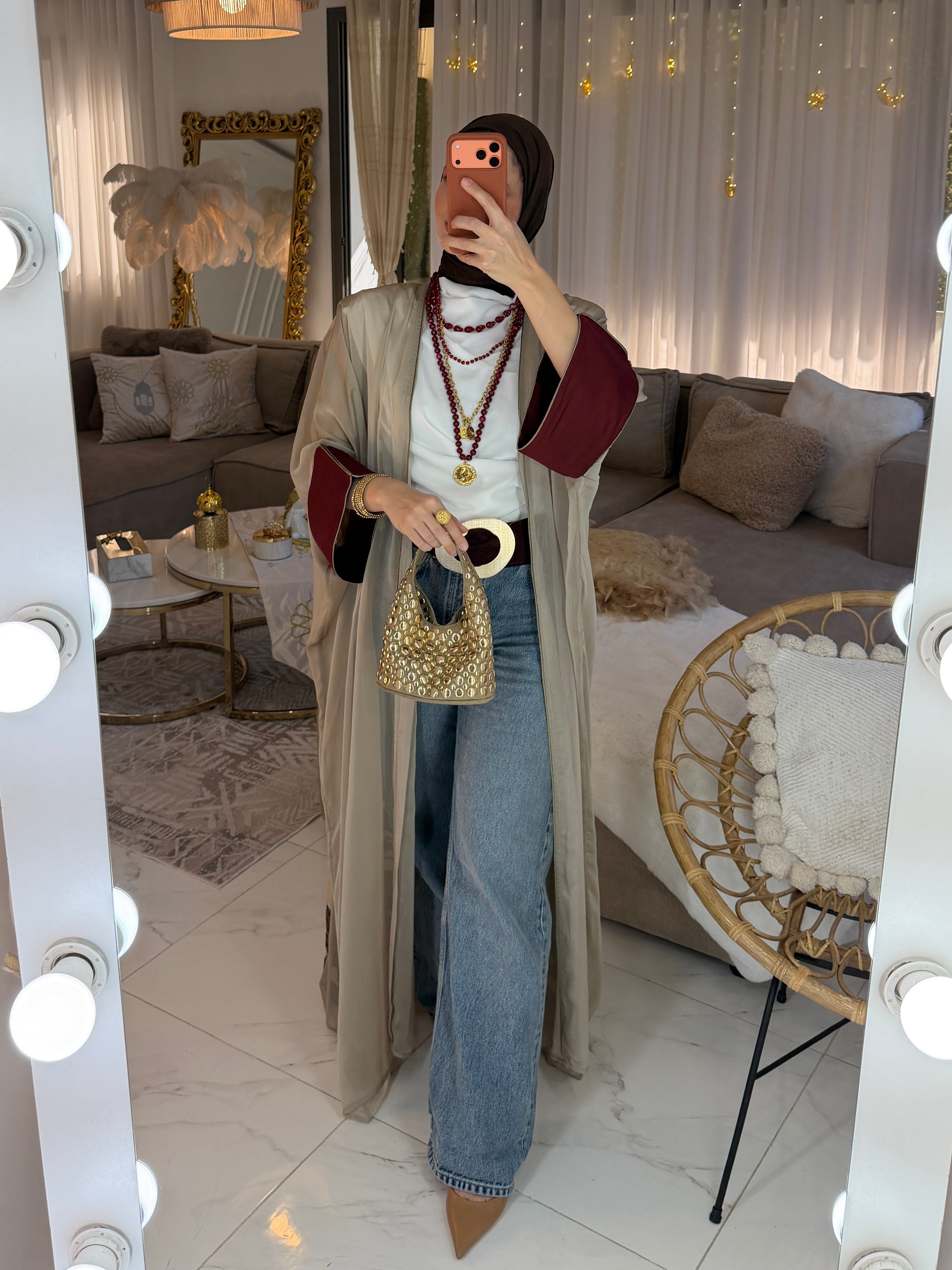 Abaya mousseline et jacquard