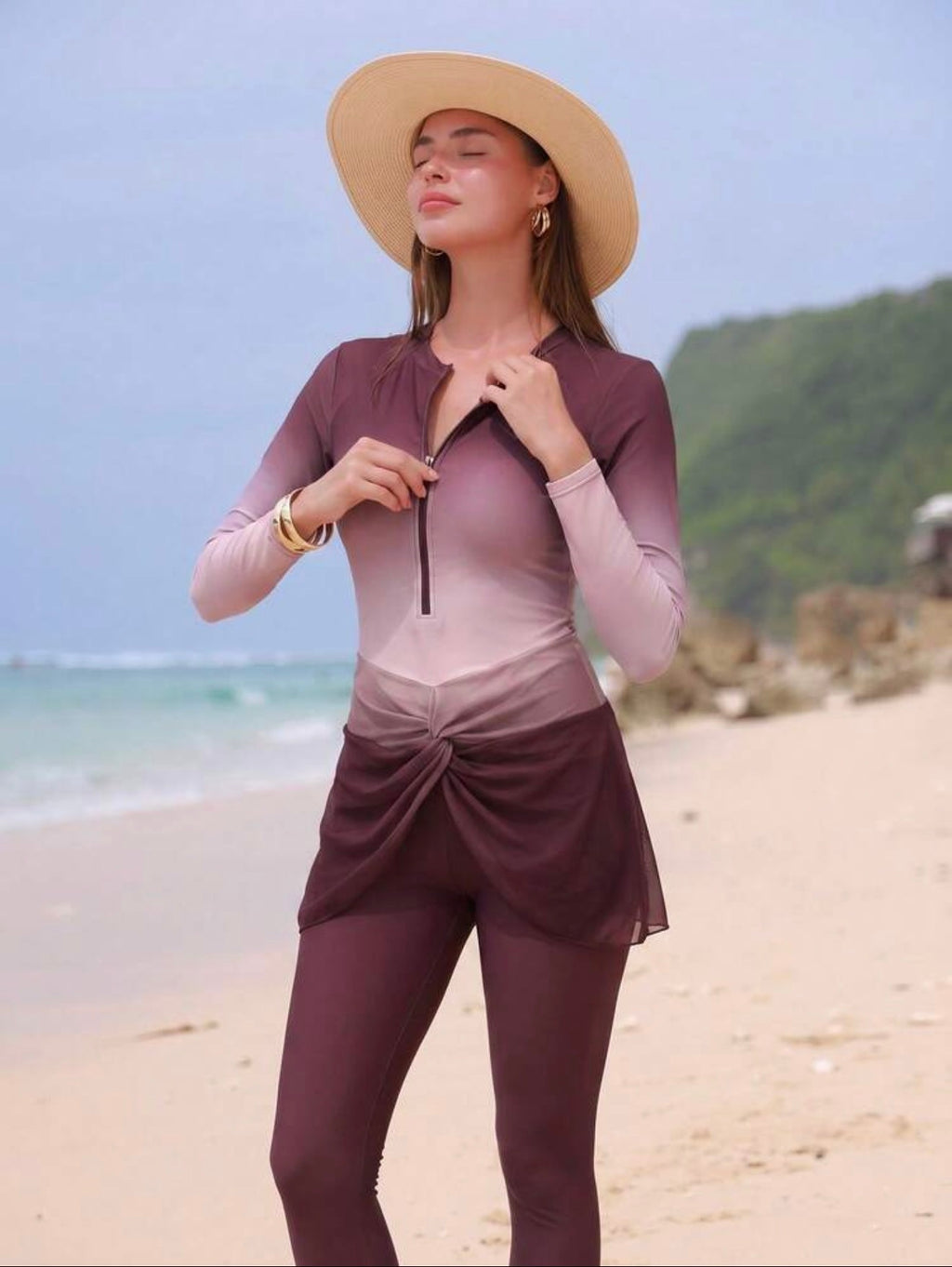 Burkini Modeste 2 Pièces Dégradé Fermeture Zip