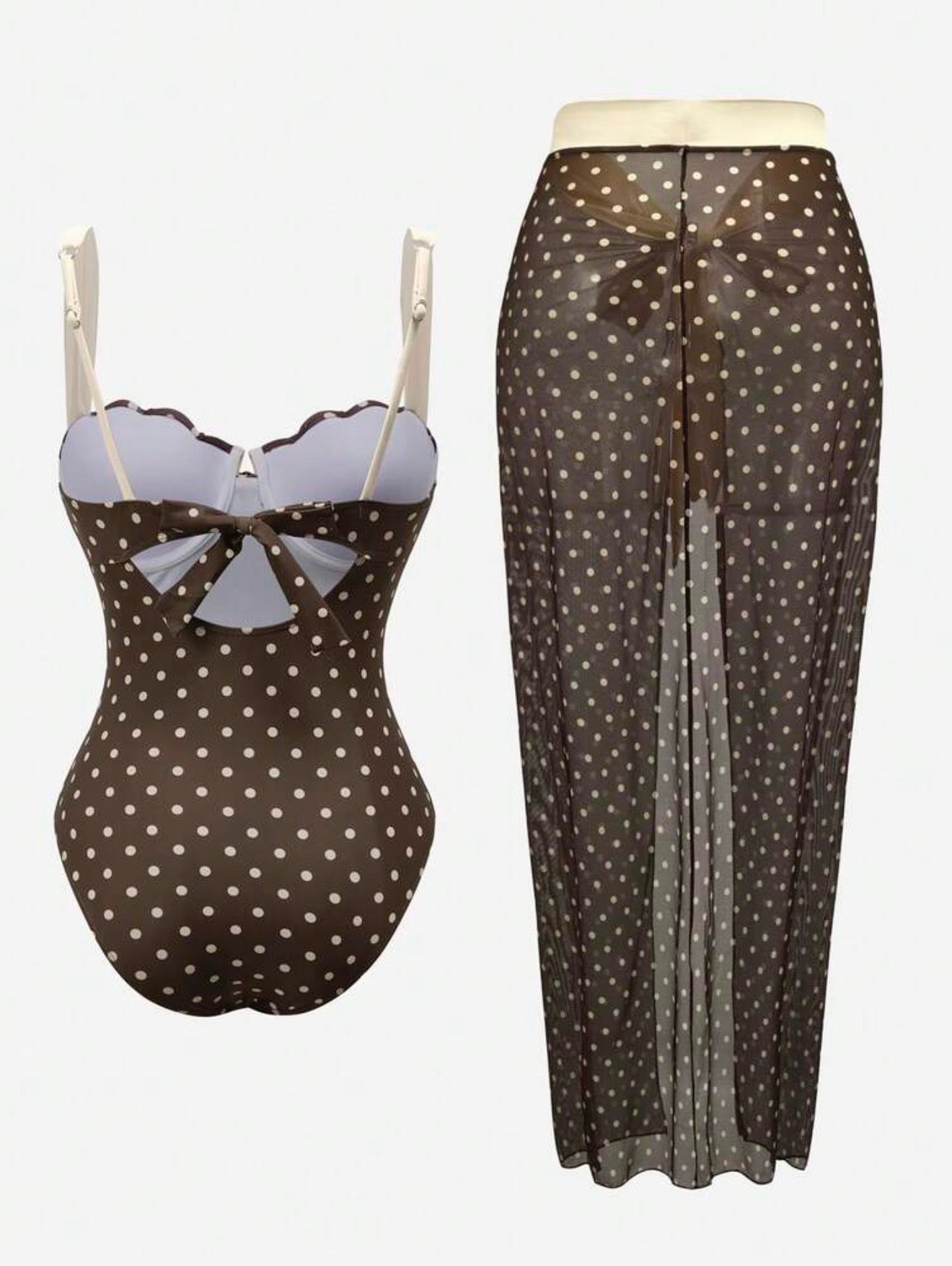 Maillot de bain coquille polka dots avec paréo