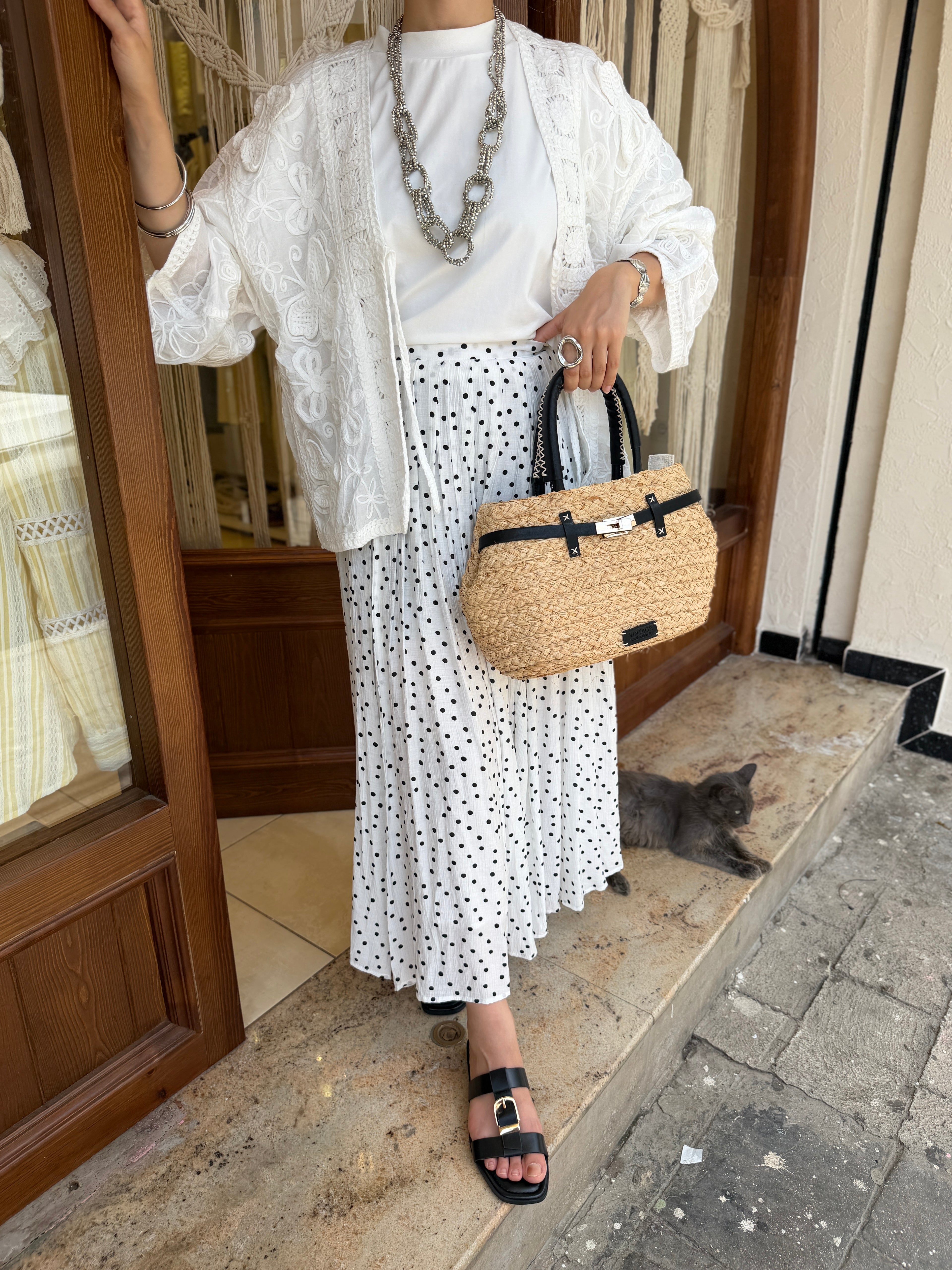 Jupe à Petit Pois Maxi Longue