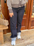 Jean straight taille haute à revers