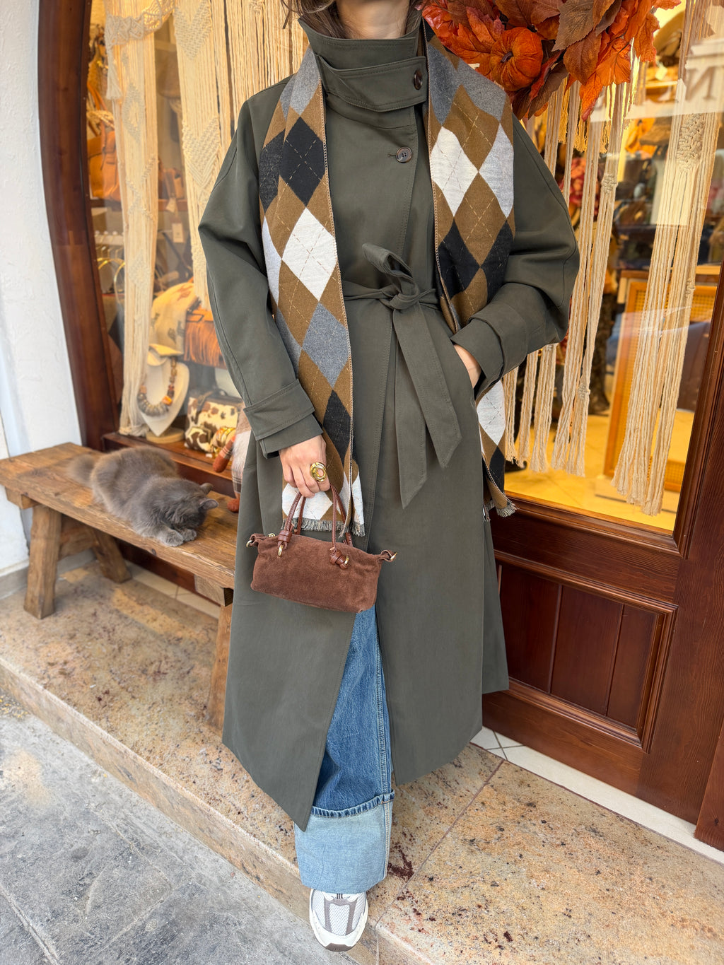 Trench-coat maxi long col montant