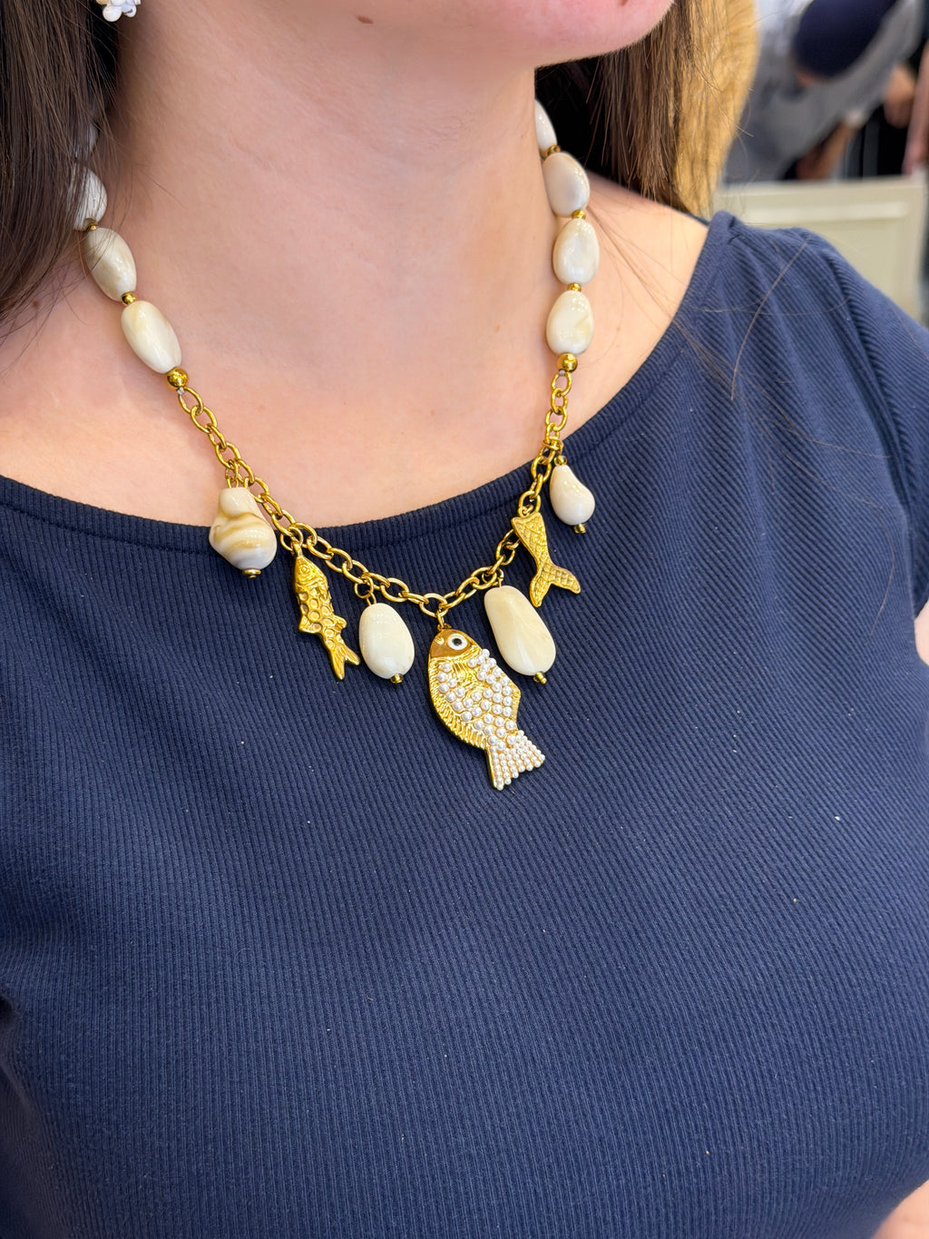 Collier Charms Poisson Nacré