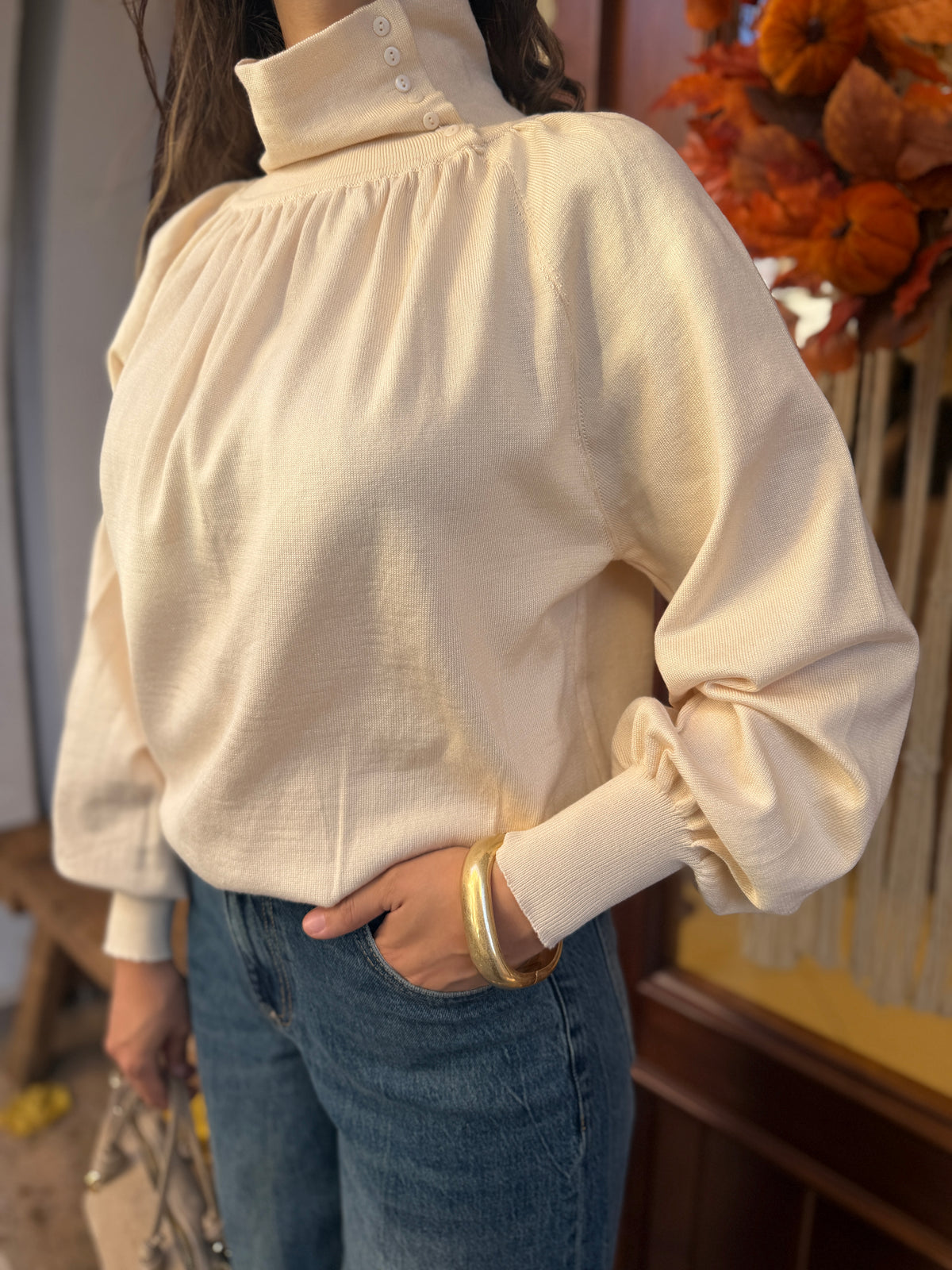 Pull col montant boutonné