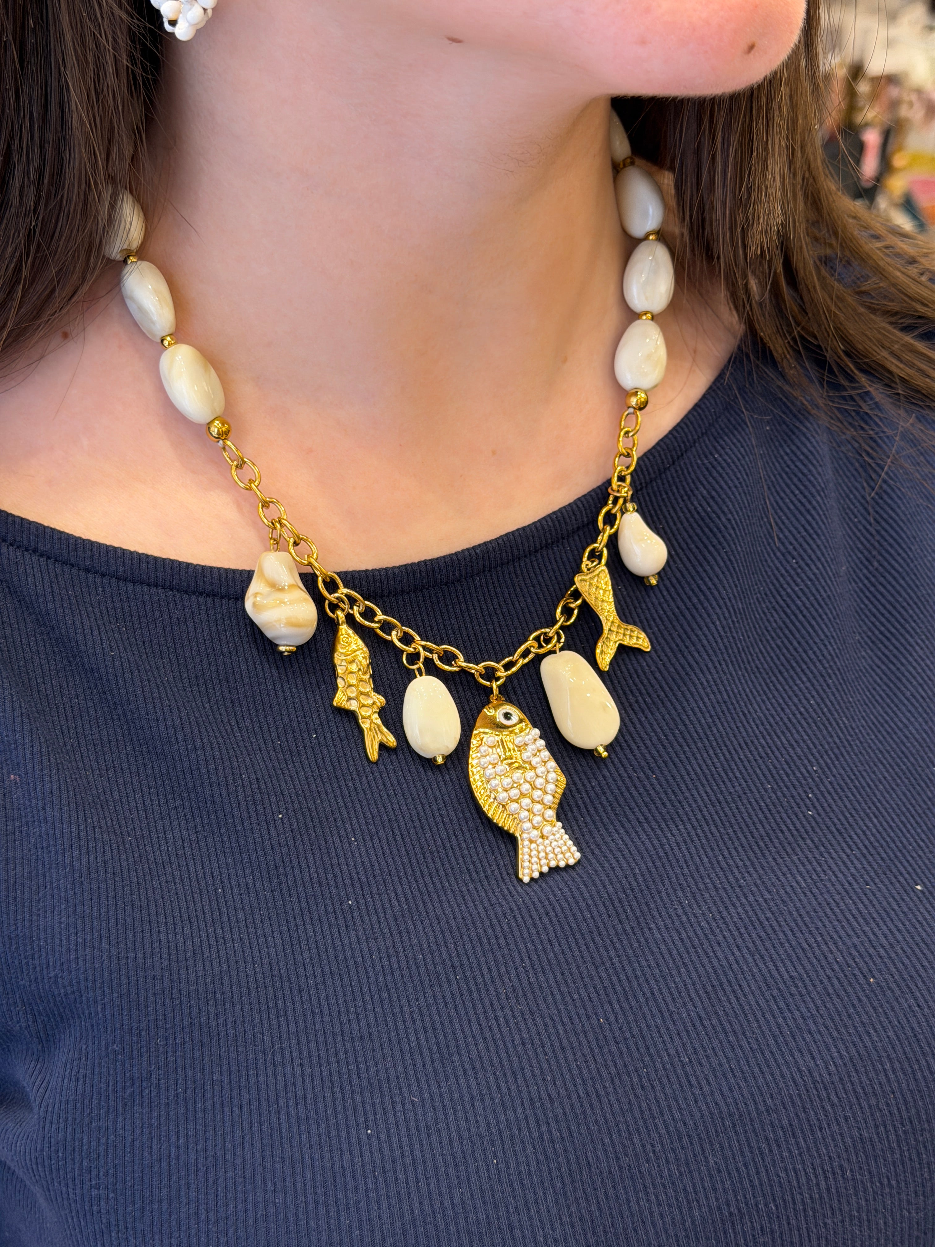 Collier Charms Poisson Nacré