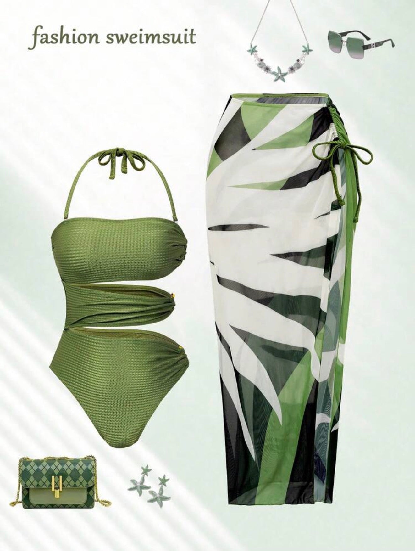 Maillot de bain une pièce avec broches en metal et jupe longue