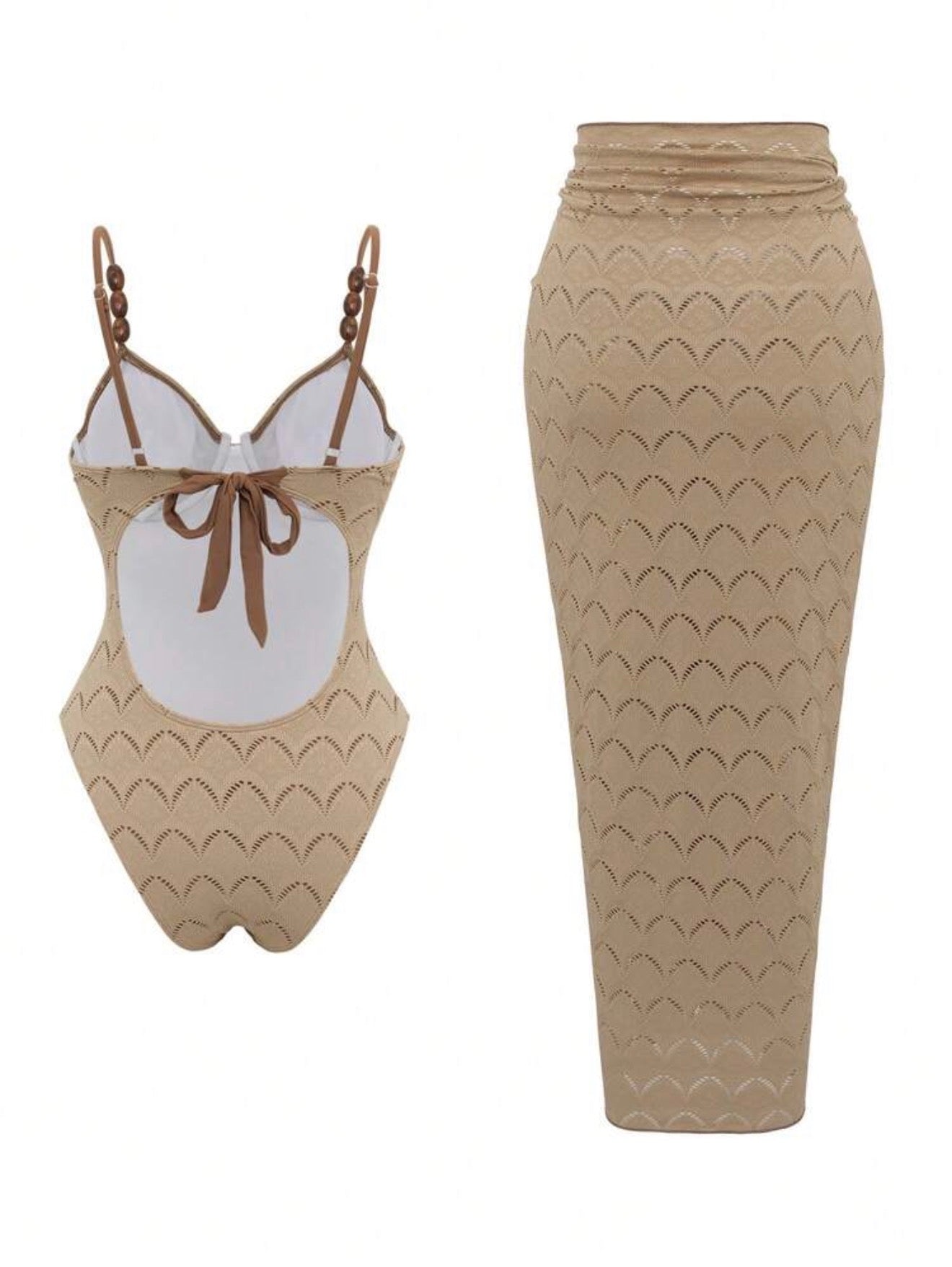 Maillot de bain une pièce jacquard tricoté avec paréo
