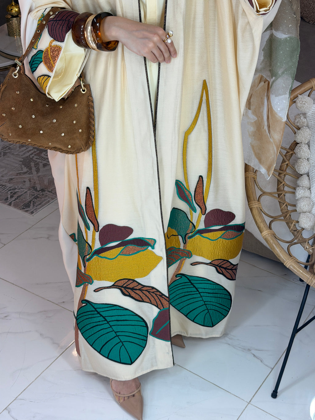 Abaya miel broderie