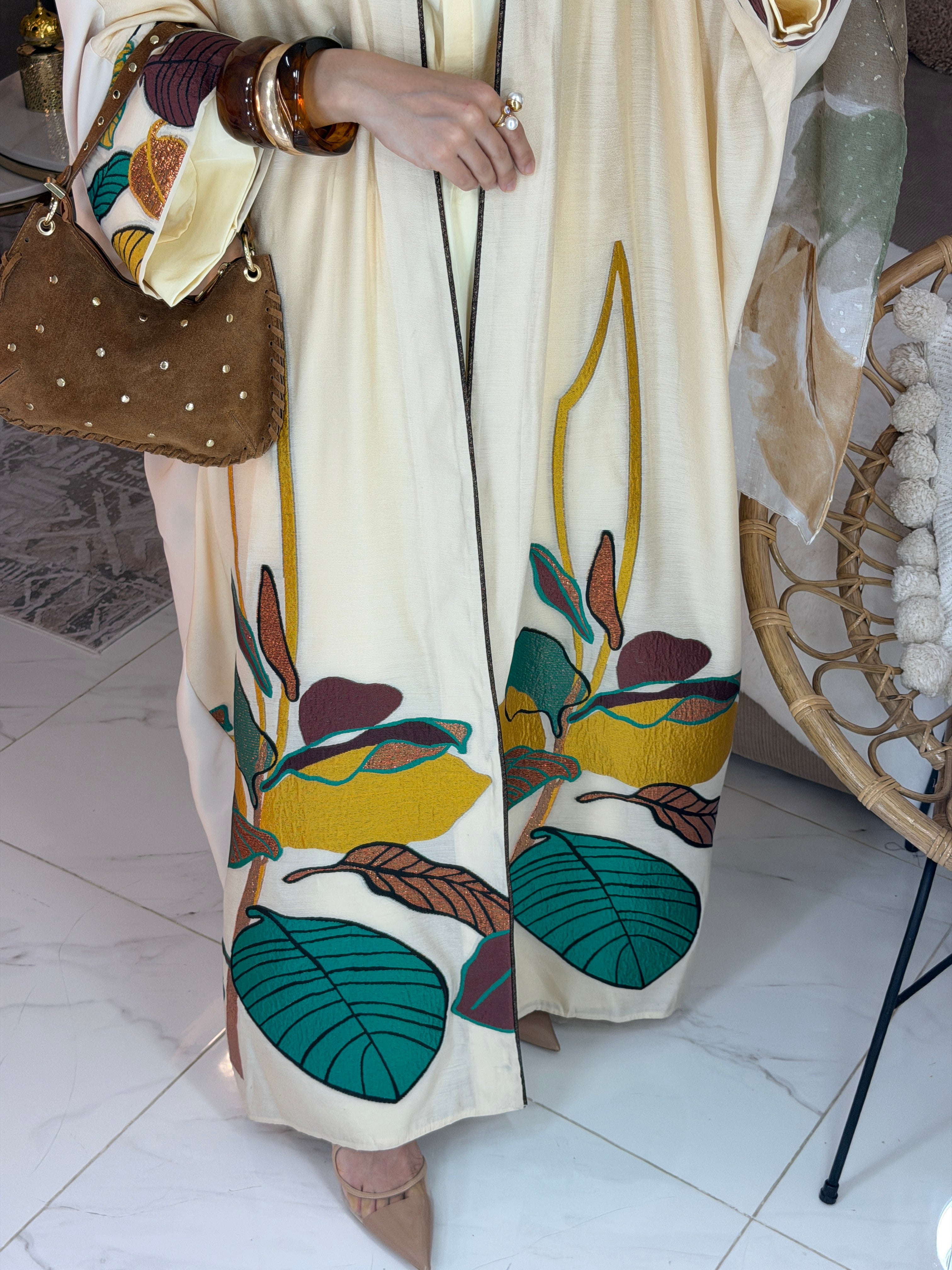 Abaya miel broderie
