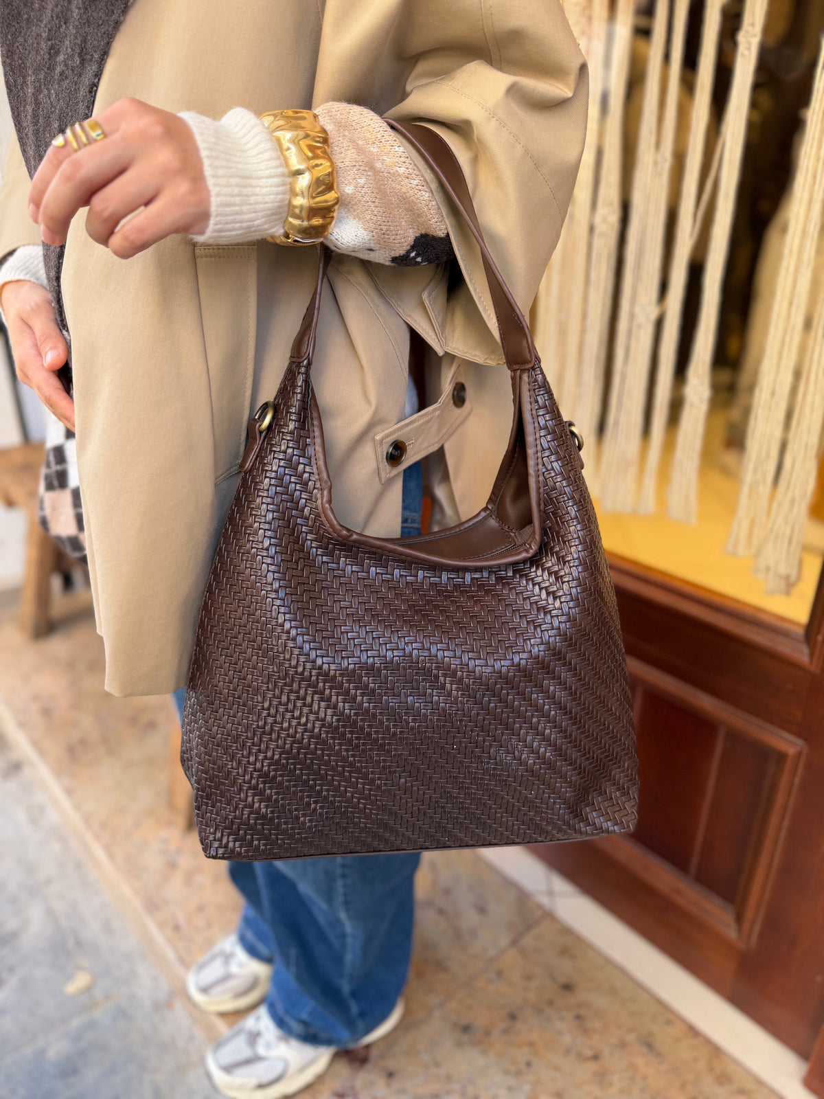 Sac shopper tressé avec lance
