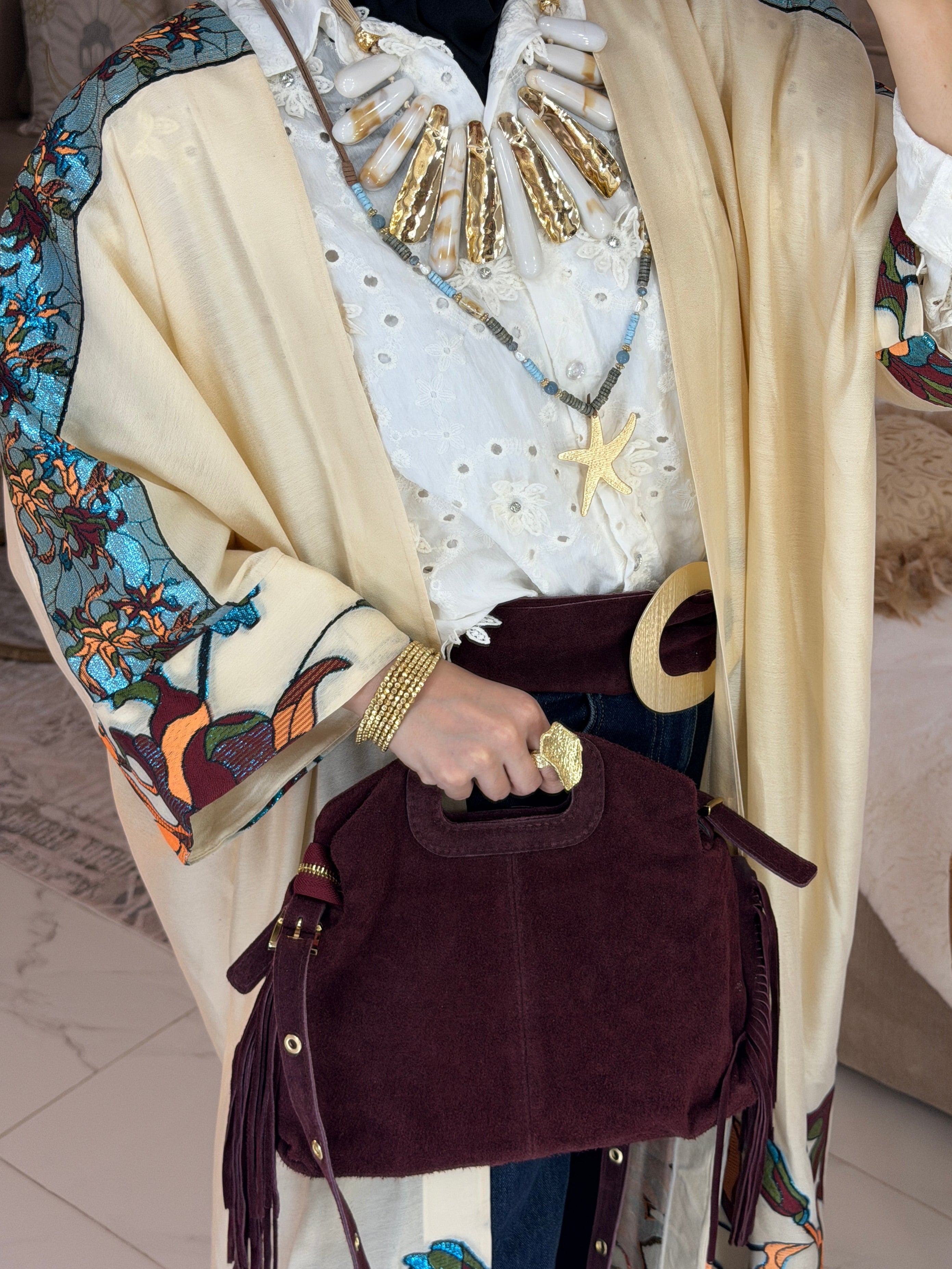 Abaya broderie écrue
