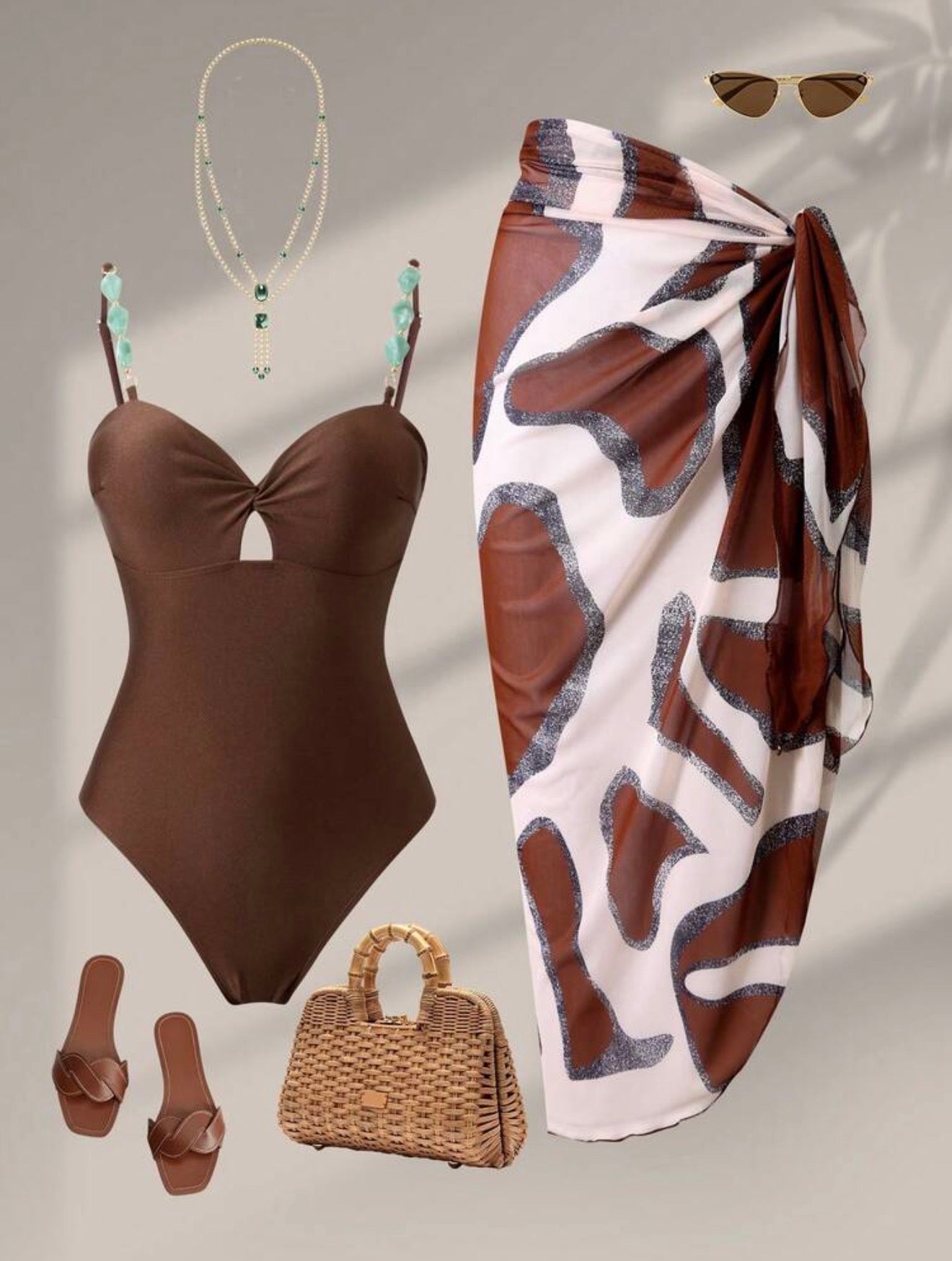 Maillot de Bain 1 Pièce avec Paréo Imprimé