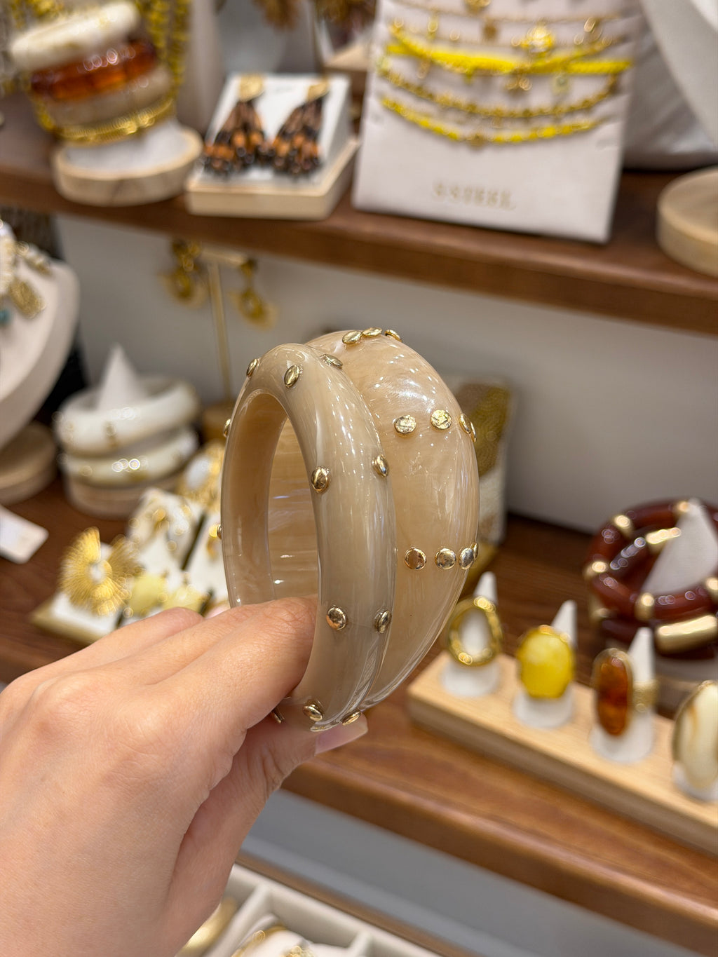 Duo Bracelets Résine Beige Cloutée