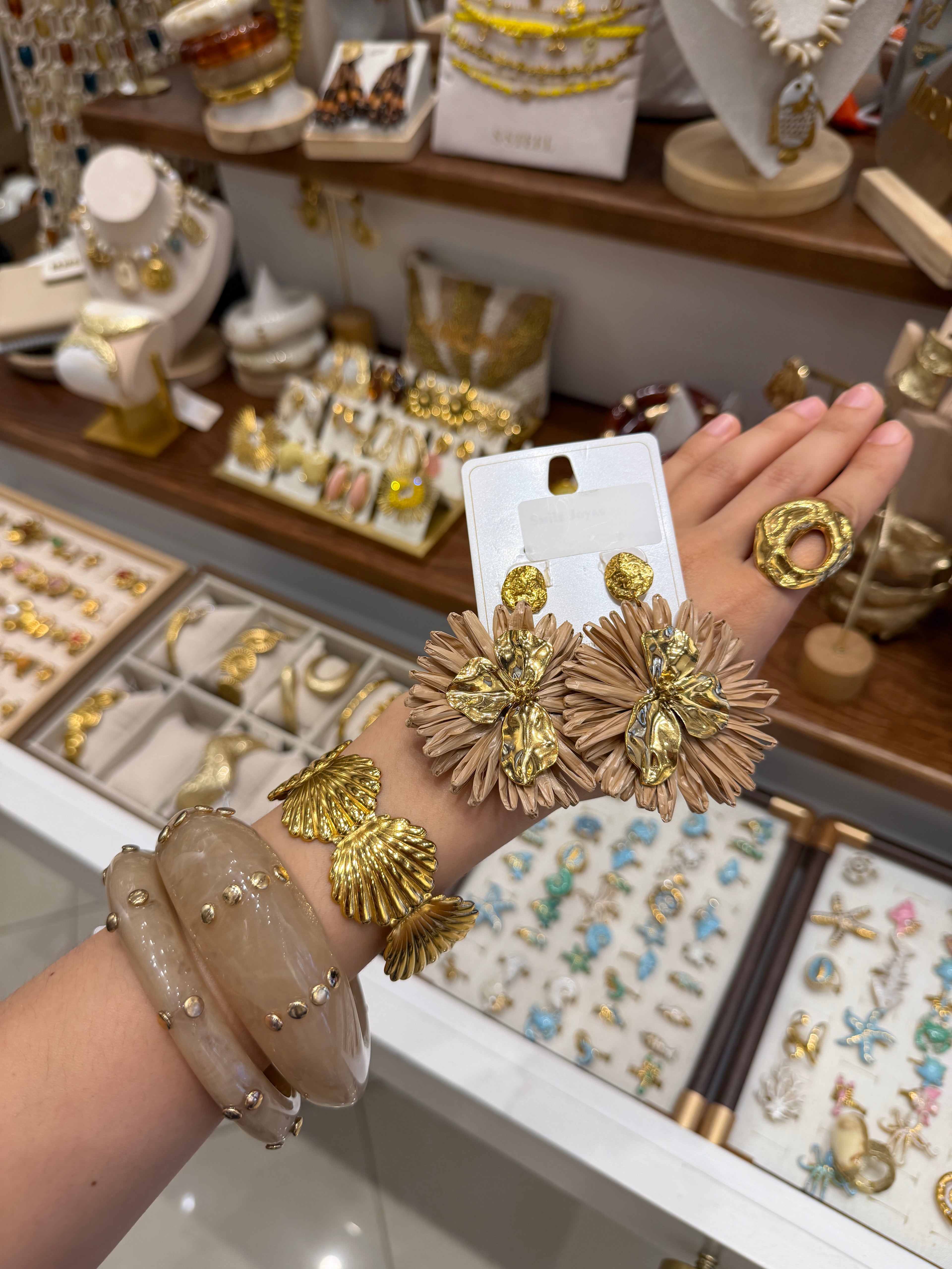 Duo Bracelets Résine Beige Cloutée