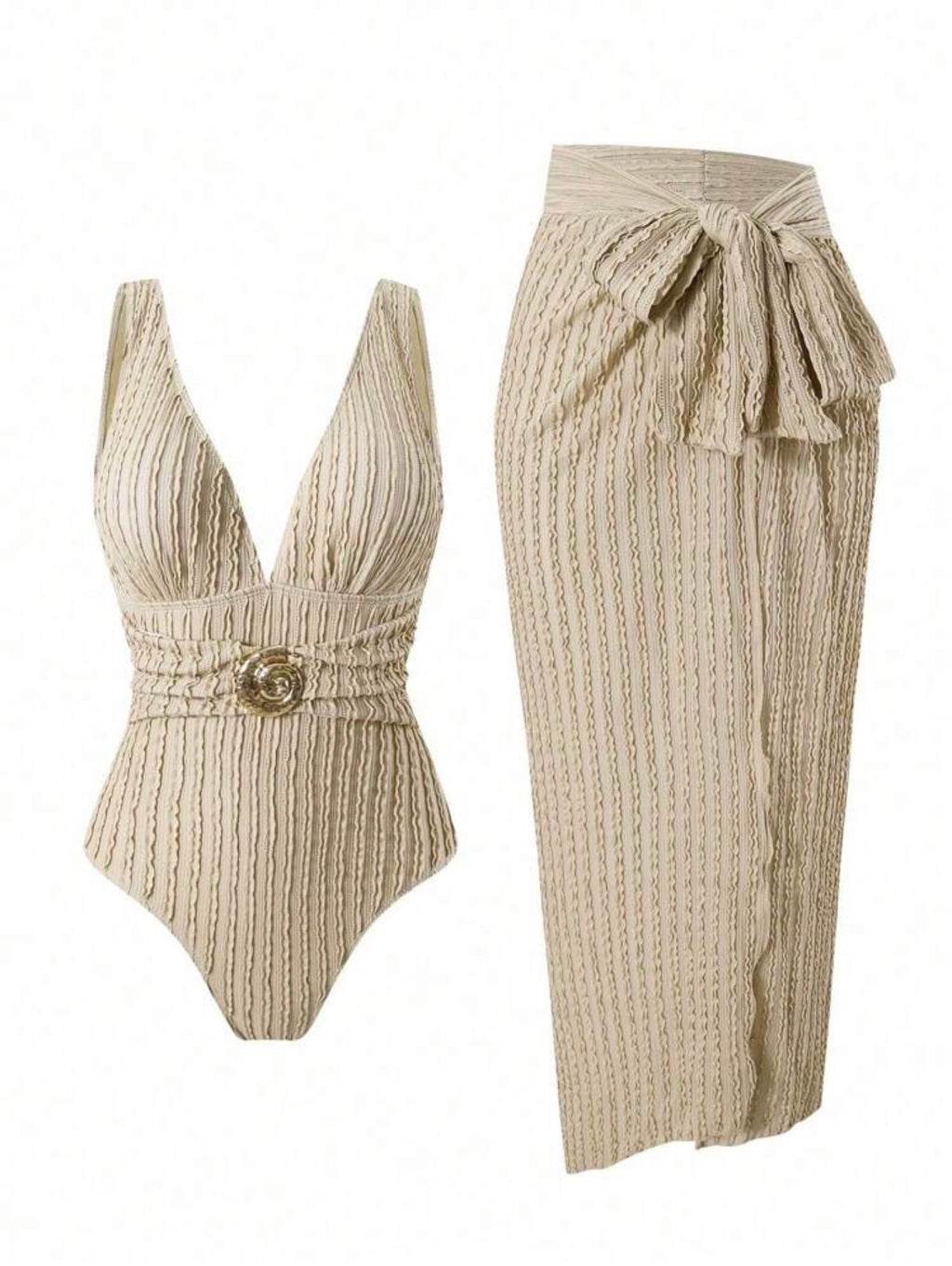 Maillot de bain une pièce avec paréo en tissu texturé