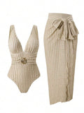Maillot de bain une pièce avec paréo en tissu texturé