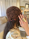 Bonnet Crochet Bohème Fleuri Chocolat