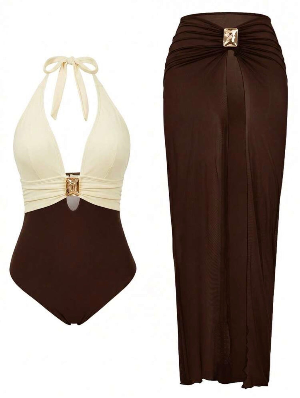 Maillot de Bain 1 Pièce avec Paréo Bijou Bicolore