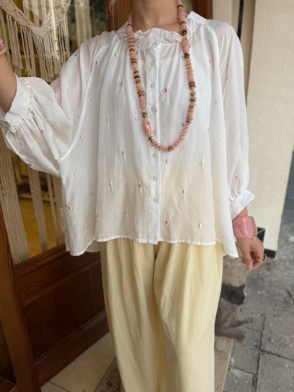 Chemise Fluide Broderie Points Multicolores
