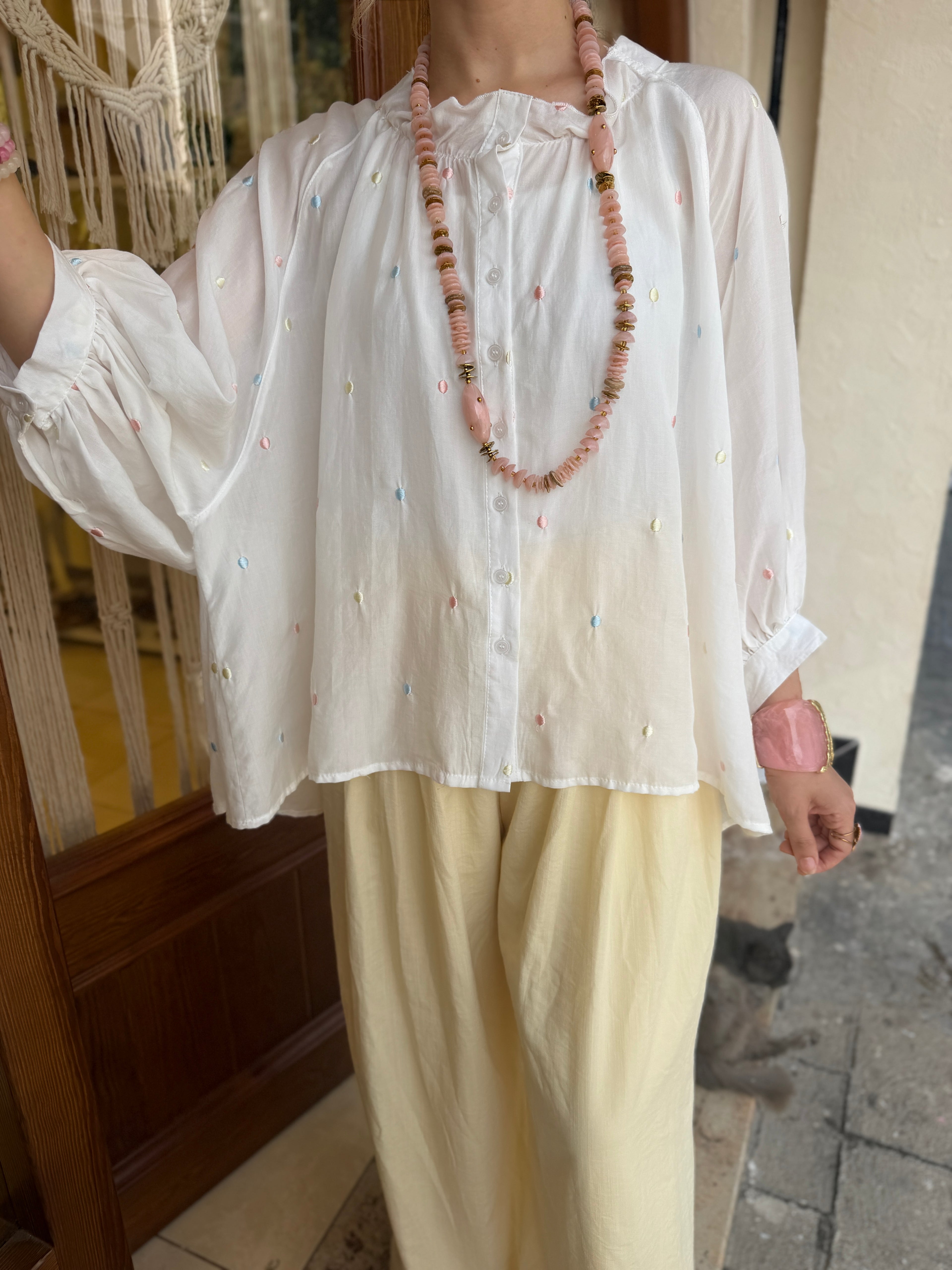 Chemise Fluide Broderie Points Multicolores