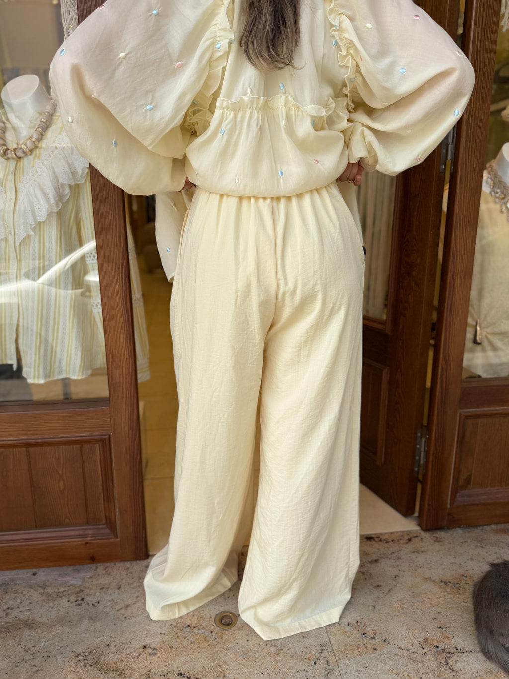 Pantalon Fluide à Plis en Lin et Viscose