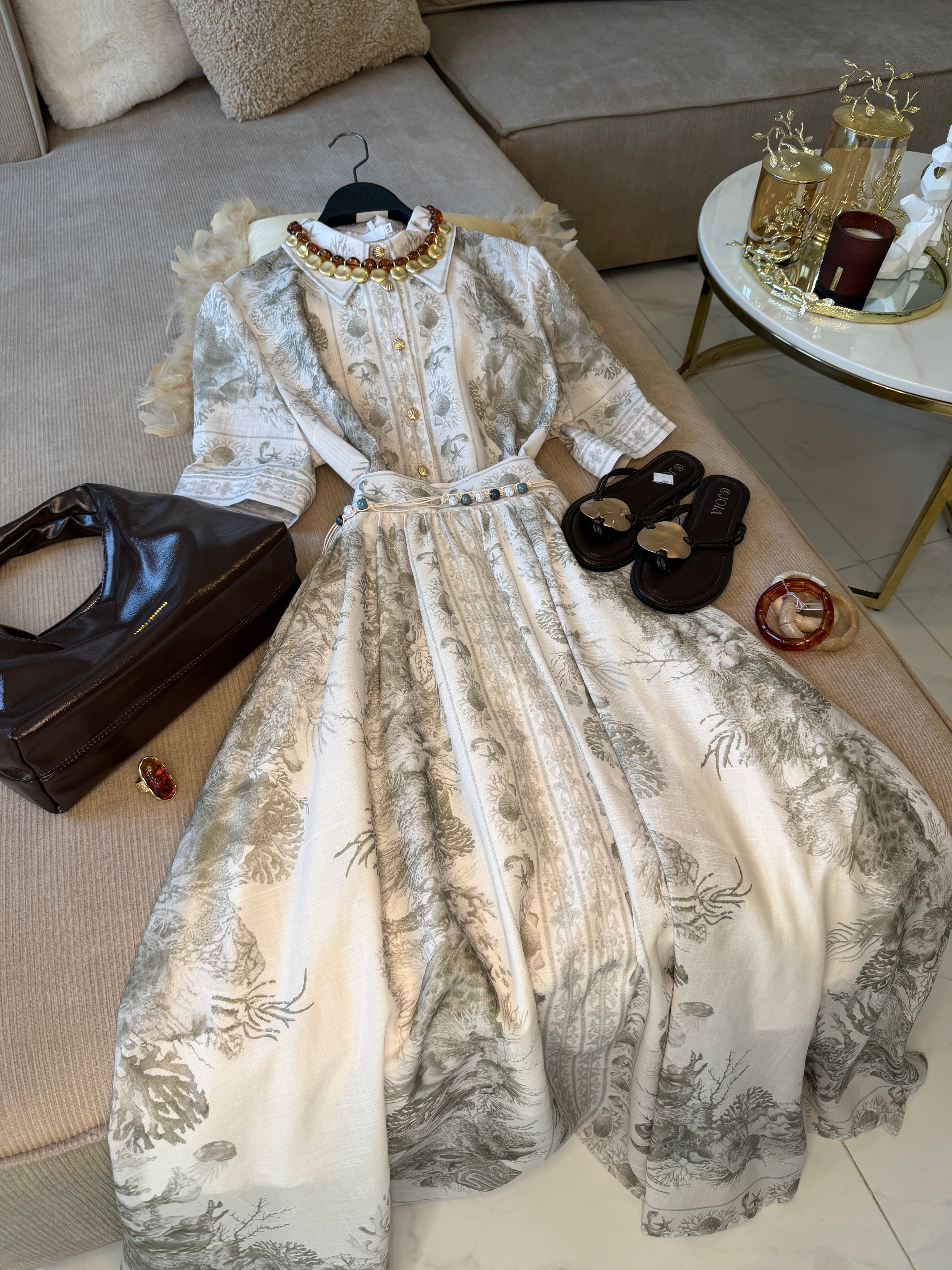 Ensemble Méditerranéen jupe maxi longue et blouse