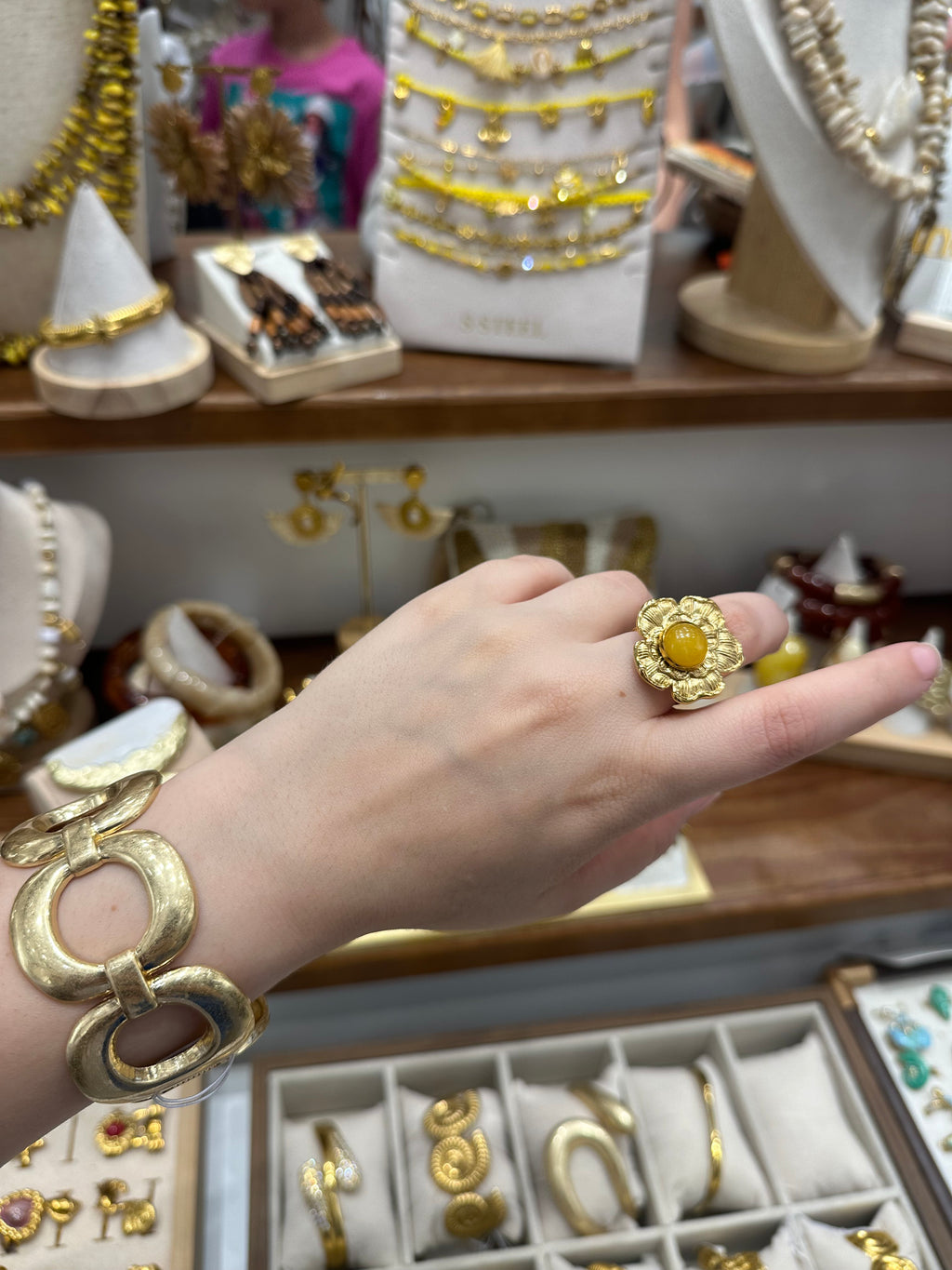 Bague Fleur Dorée & Pierre Jaune