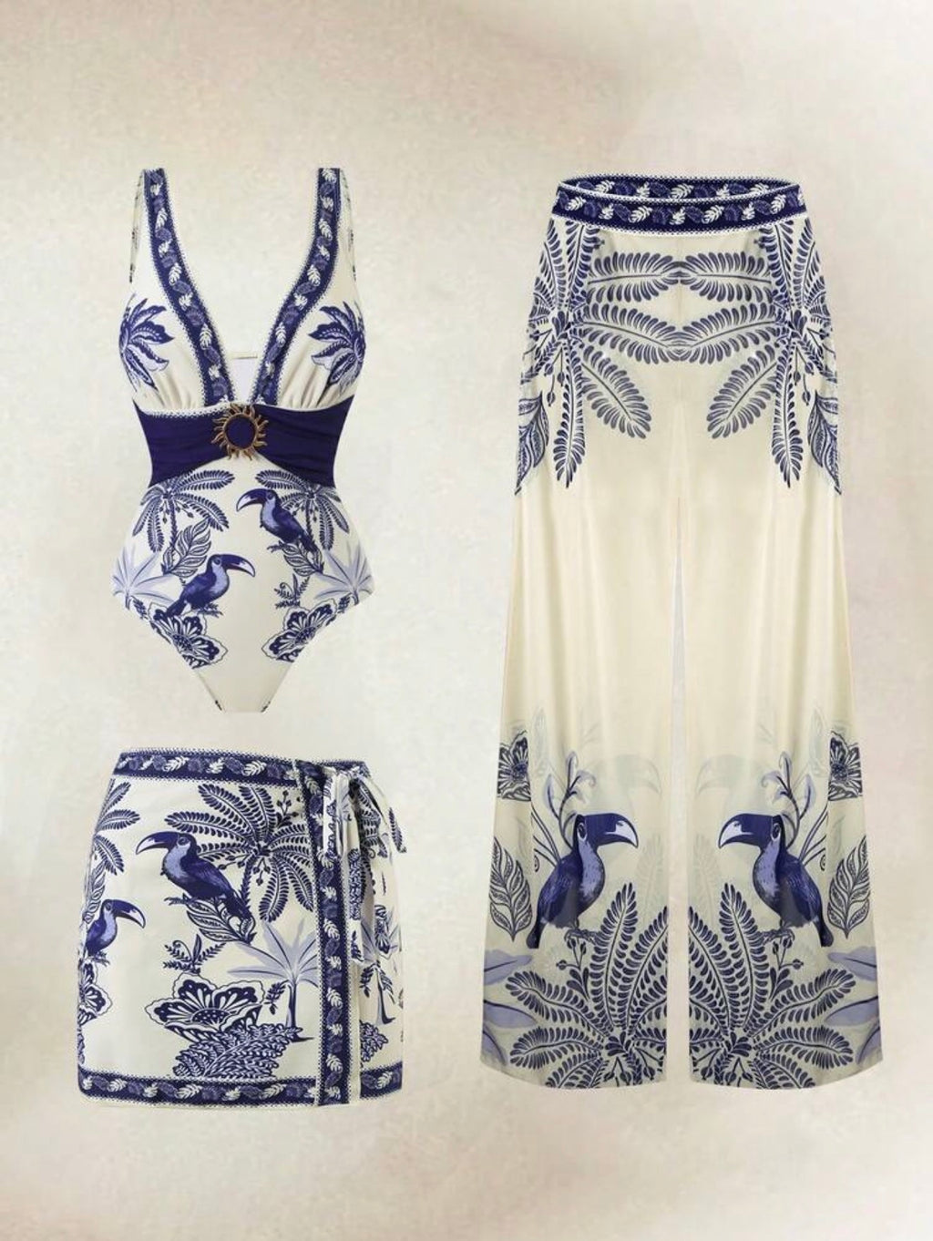 Maillot de bain imprimé 3 pièces avec jupe et pantalon