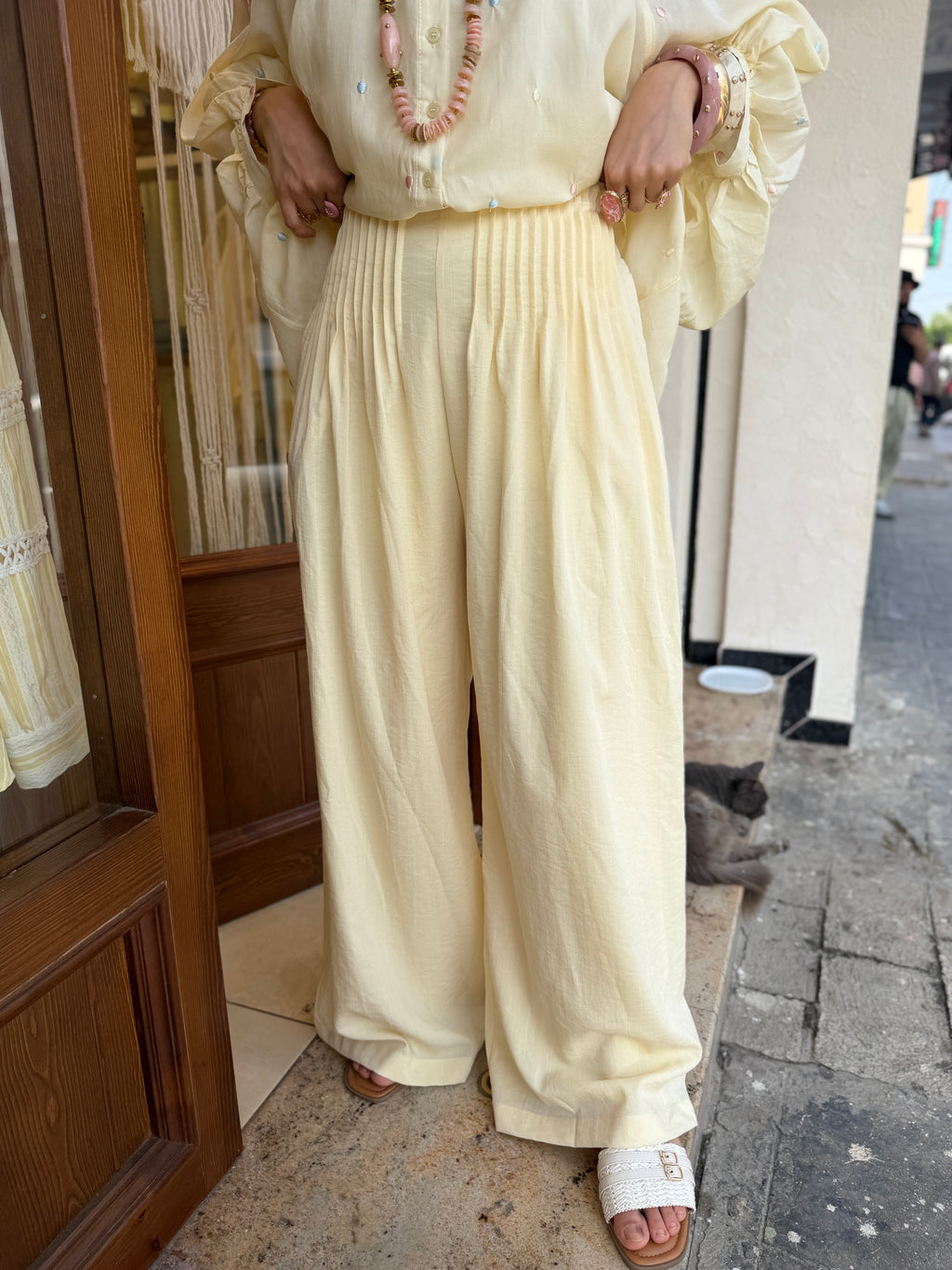 Pantalon Fluide à Plis en Lin et Viscose