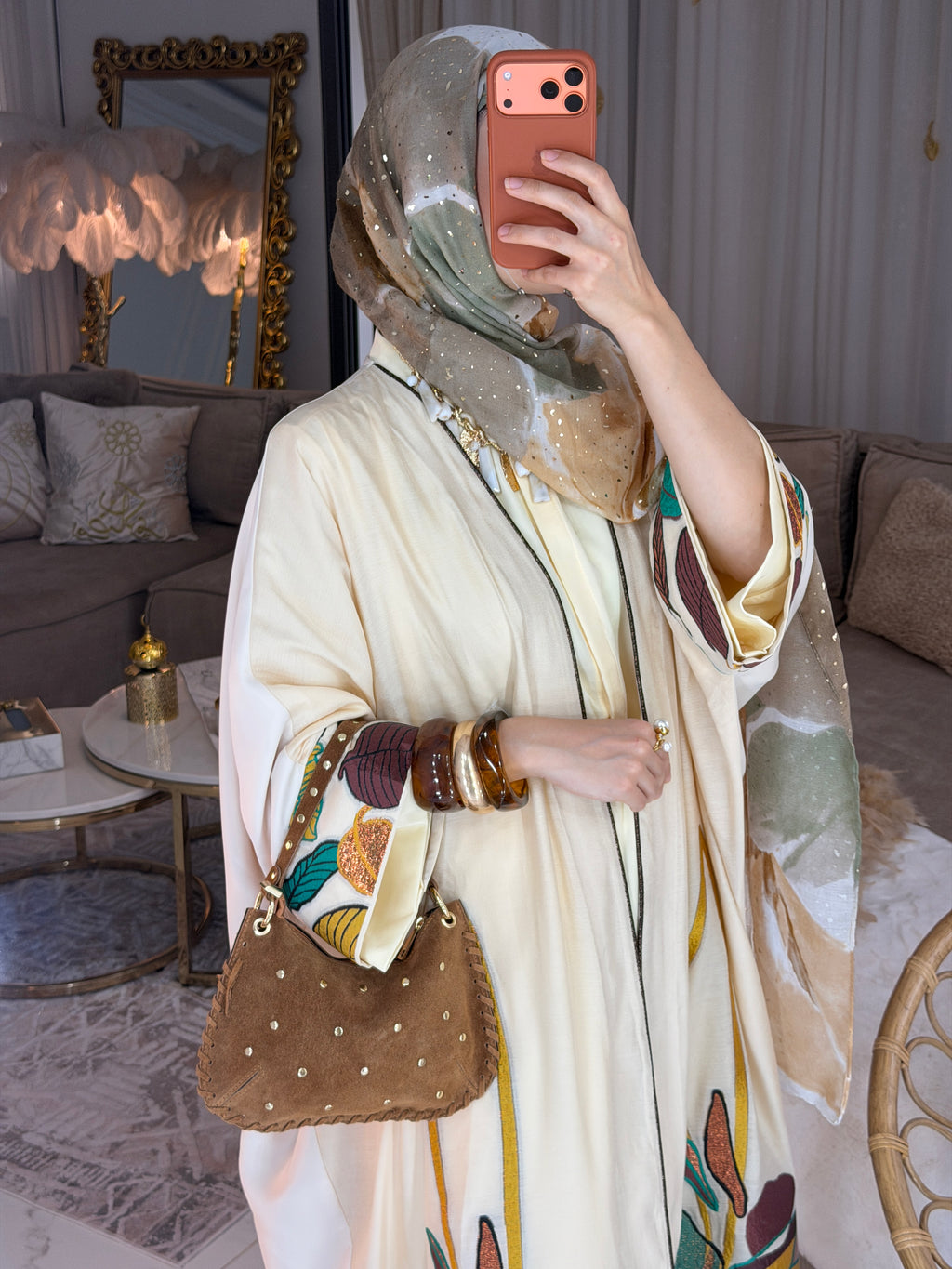 Abaya miel broderie
