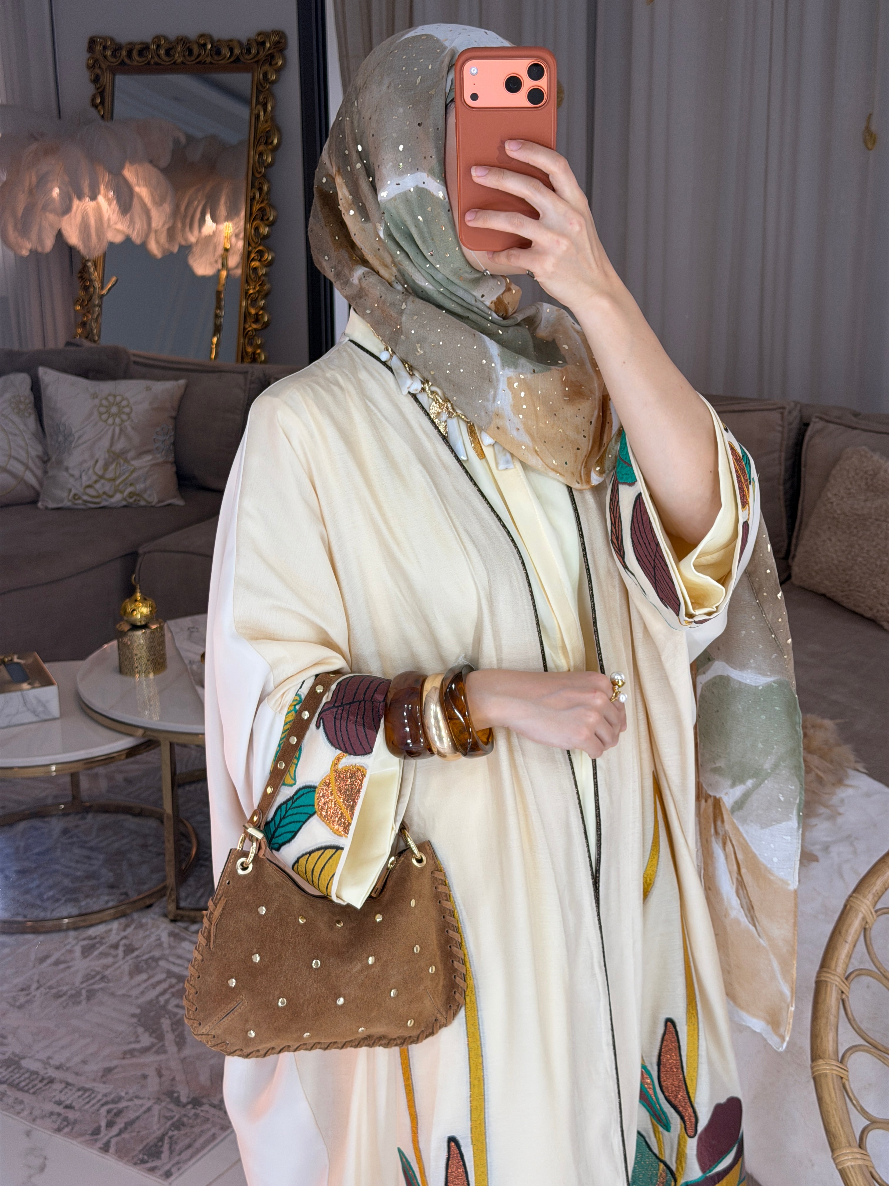 Abaya miel broderie
