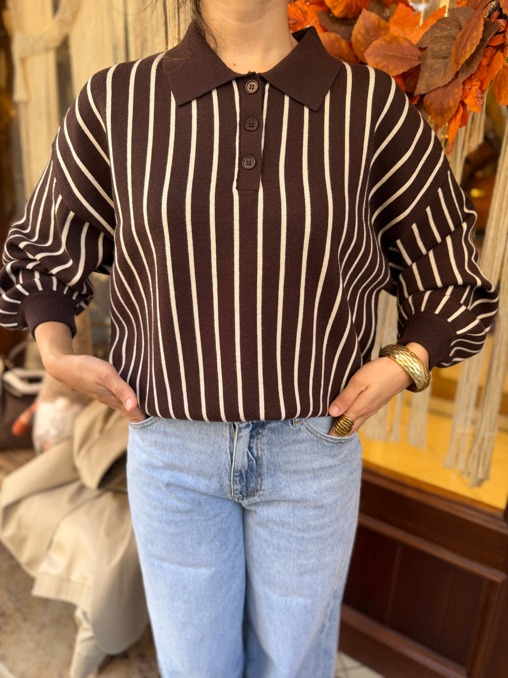 Pull en maille et laine rayé