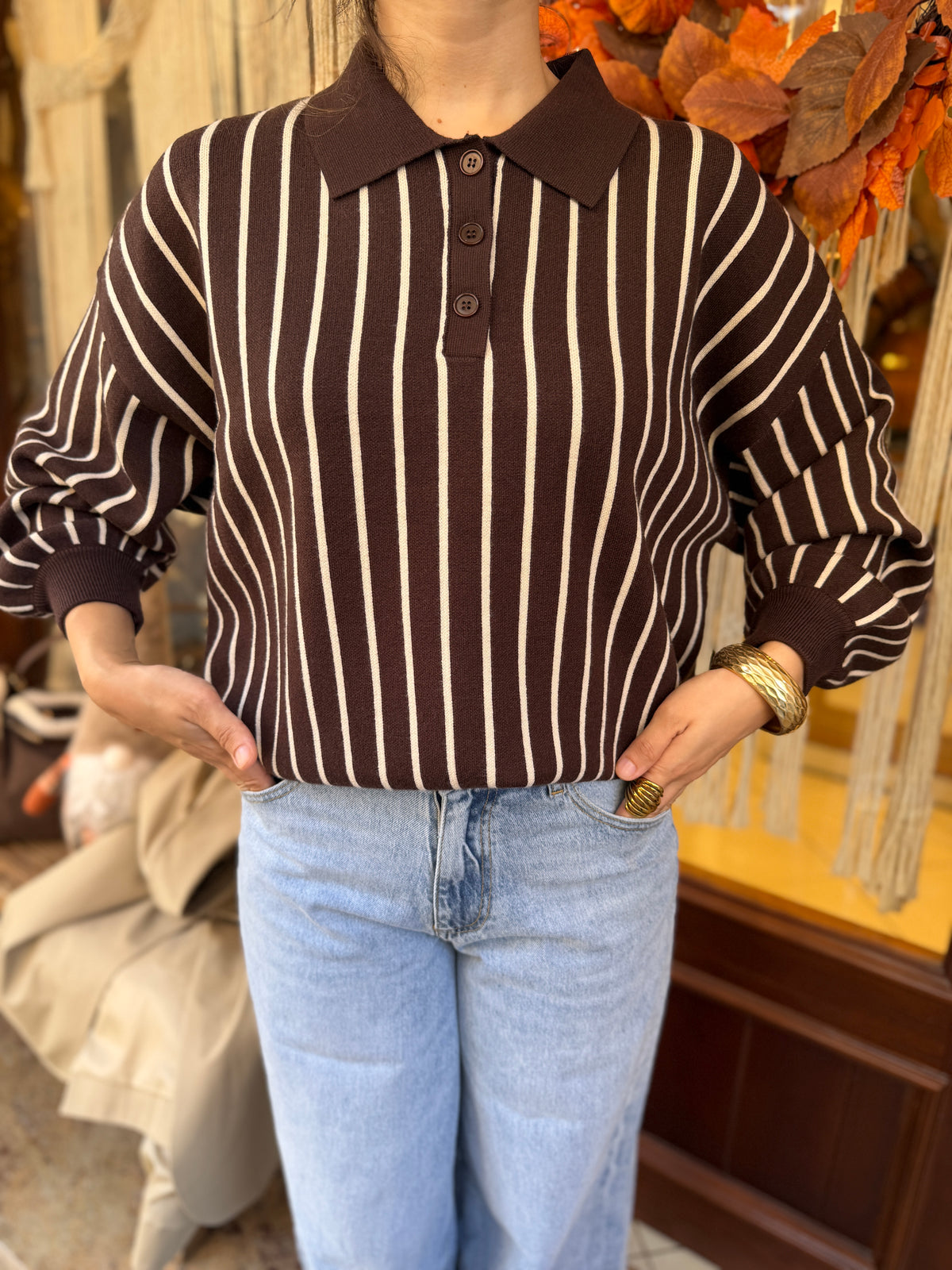 Pull en maille et laine rayé