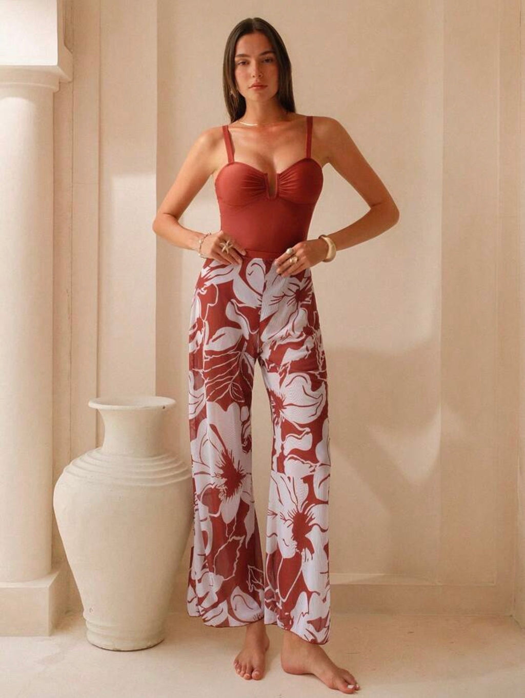 Maillot de bain une pièce avec pantalon cache maillot imprimé