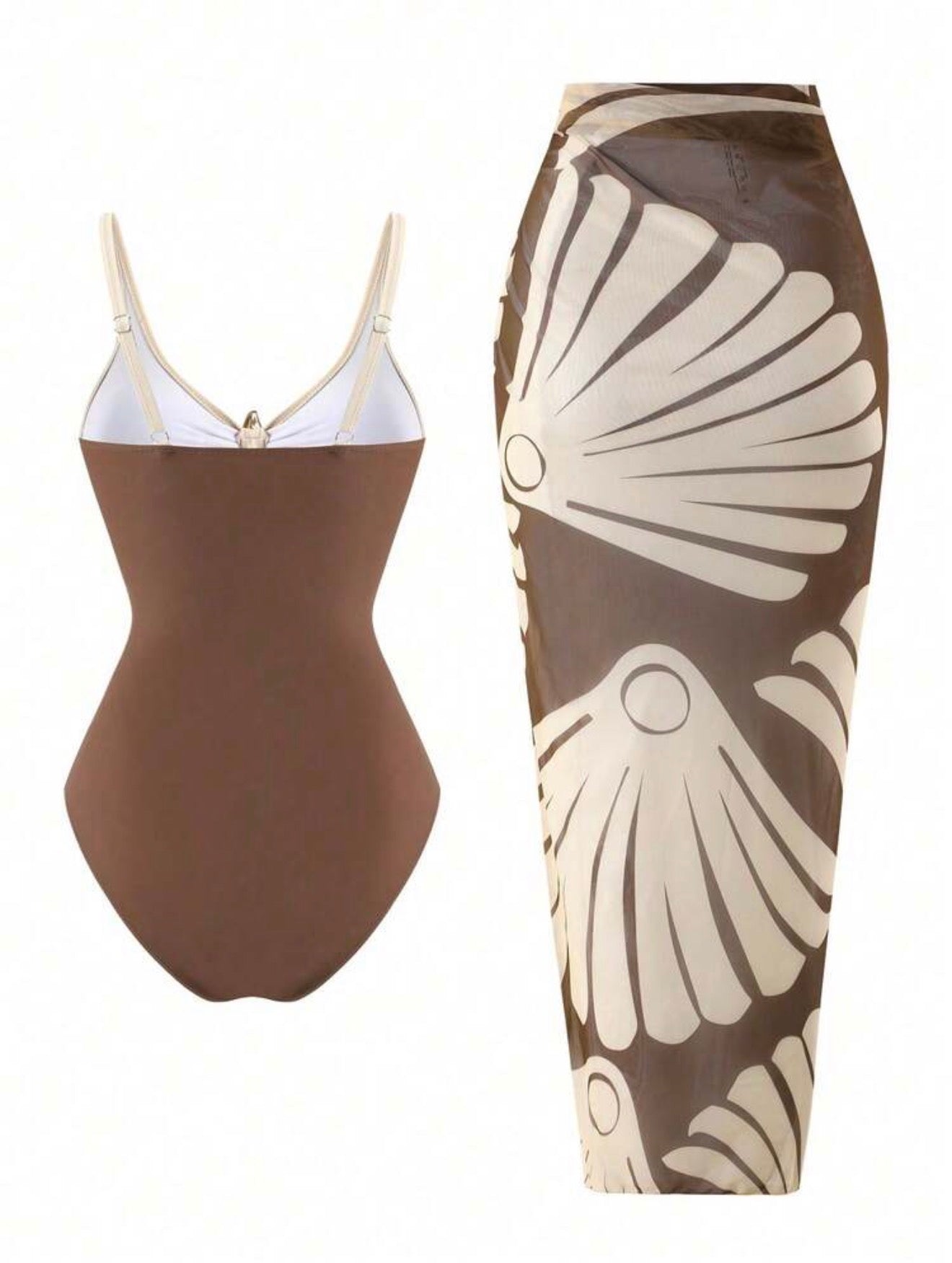 Maillot de bain bicolore une pièce avec paréo
