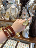 Pack de Trois Bracelets en Résine Ambre et Bamboo Doré