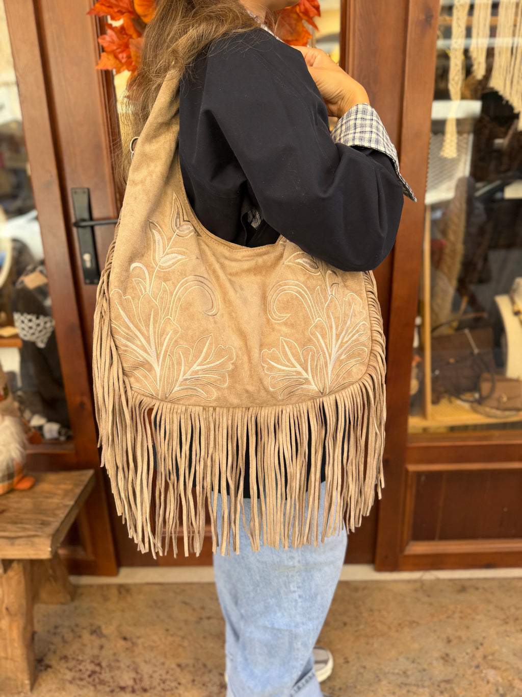 Sac suède shopper bohémien à franges