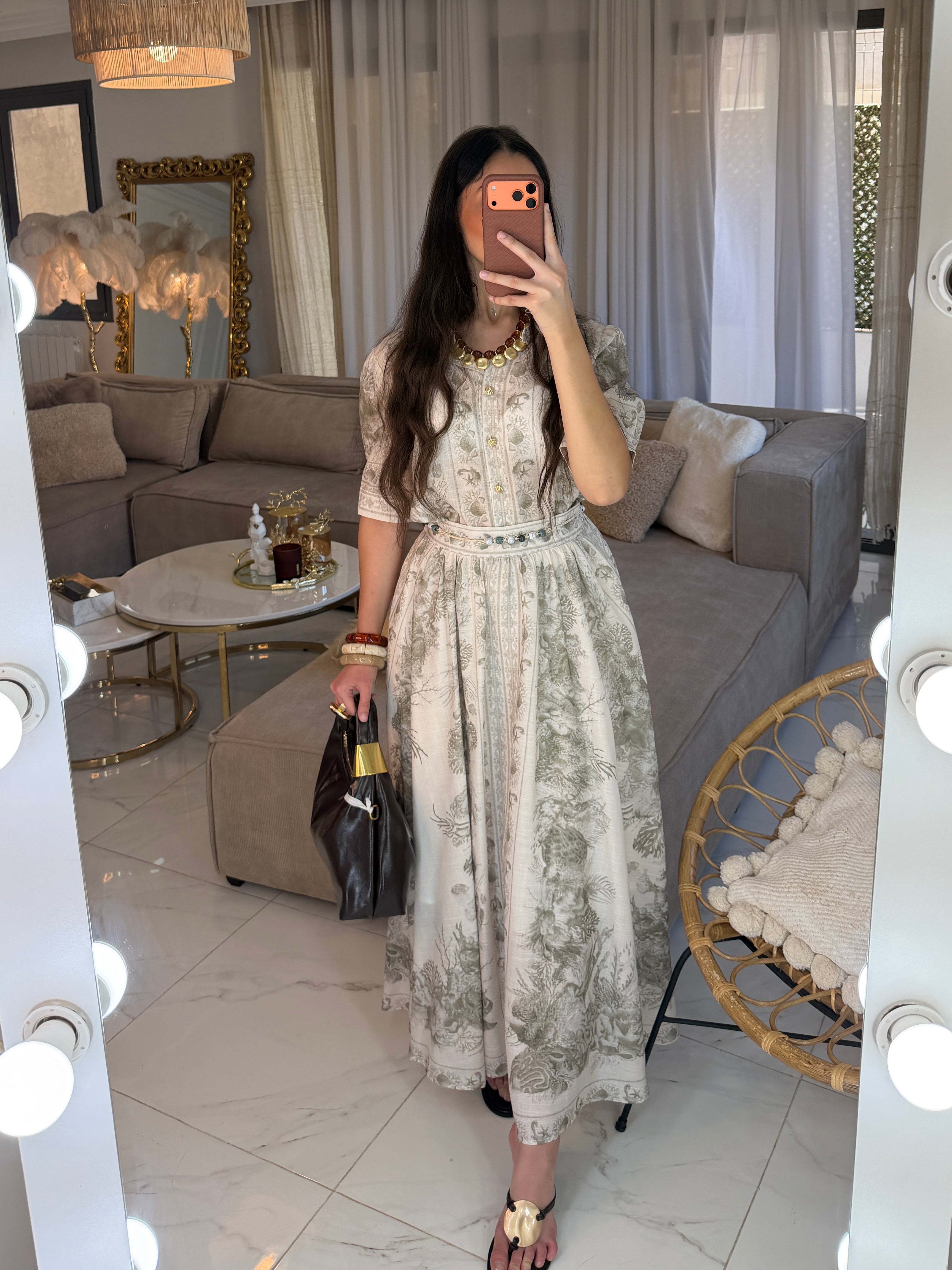 Ensemble Méditerranéen jupe maxi longue et blouse