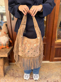 Sac shopper suède à frange avec clous