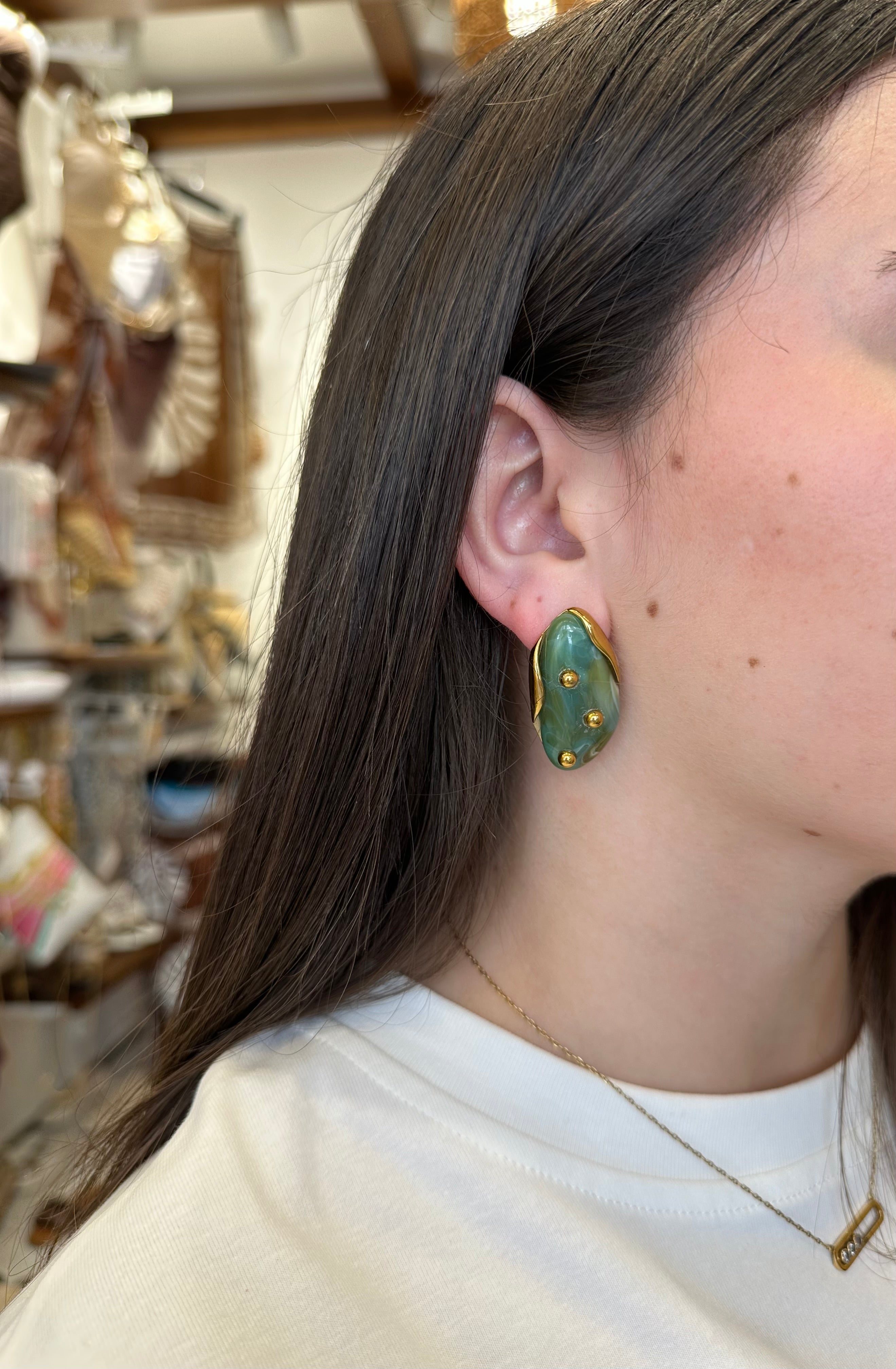 Boucles d’oreilles Ovale Résine Verte