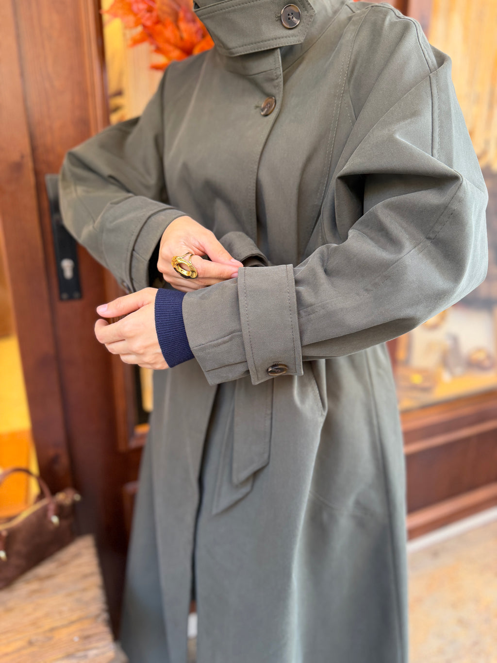 Trench-coat maxi long col montant