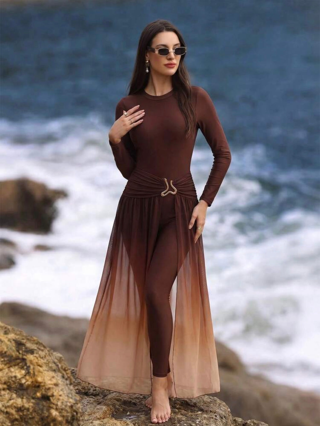 Burkini Luxueux Modeste 3 Pièces Dégradé Marron