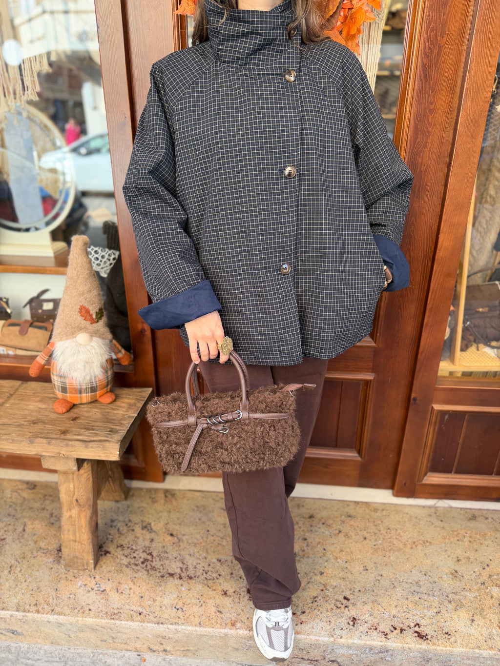 Trench-coat à carreaux reversible double face