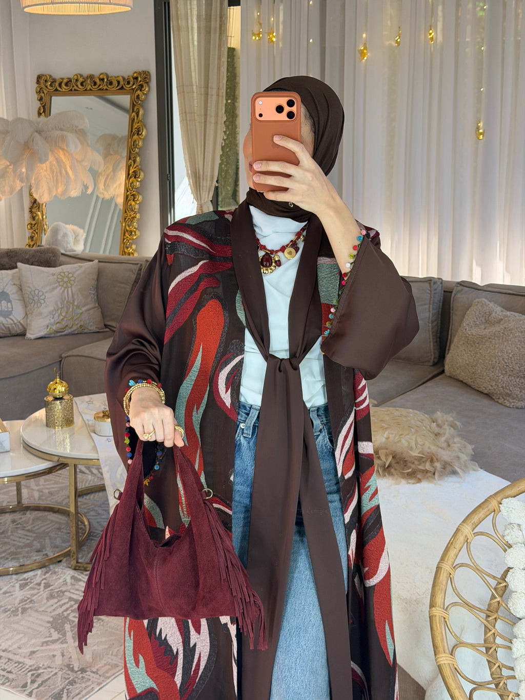 Abaya jacquard écharpe
