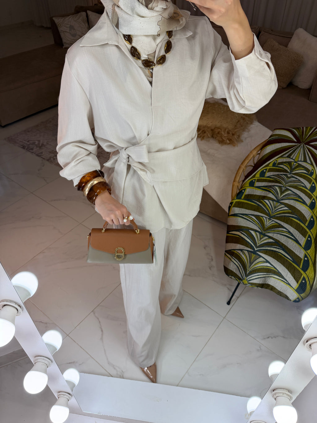 Ensemble lin chemisiers cache cœur