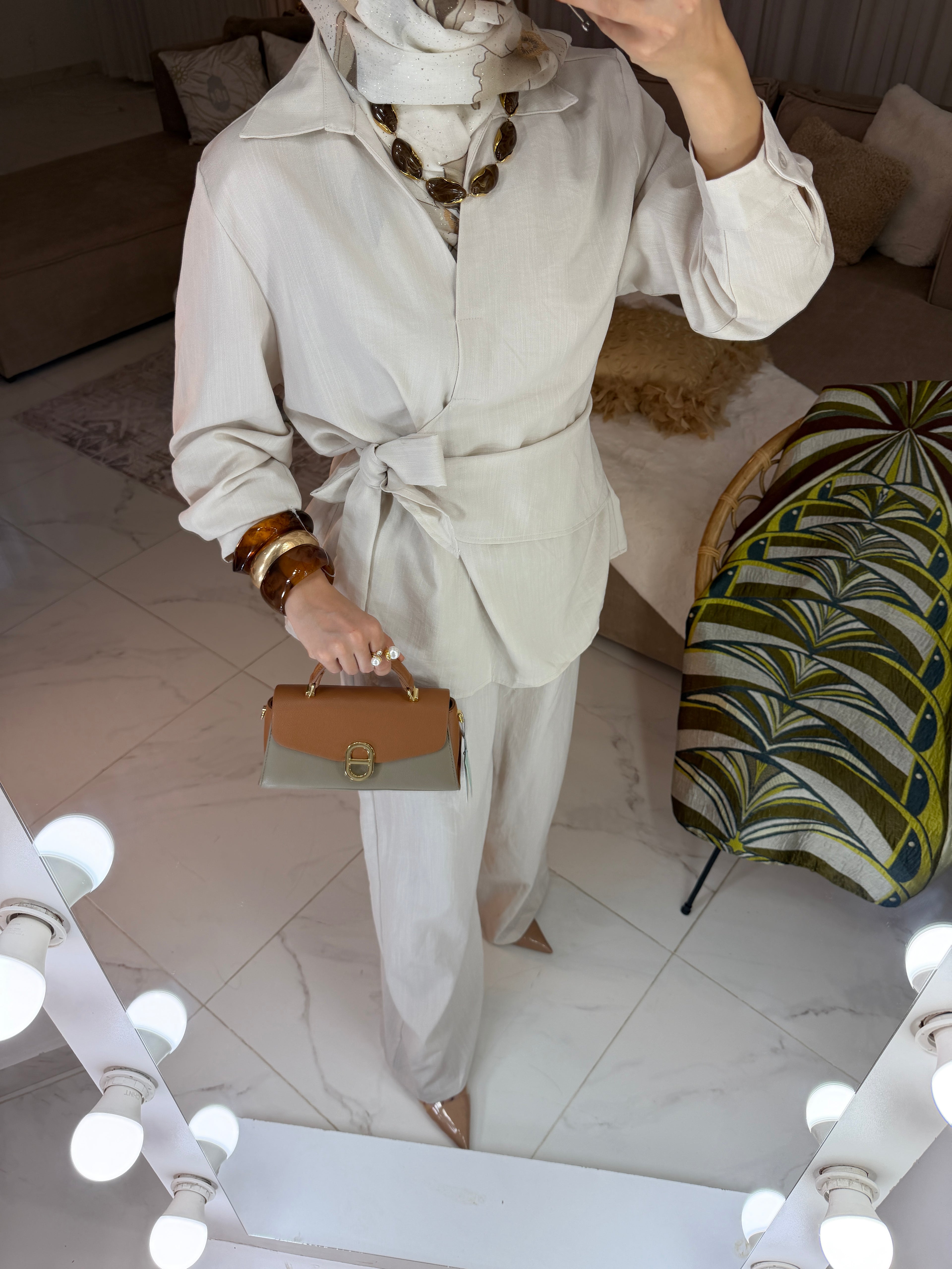 Ensemble lin chemisiers cache cœur