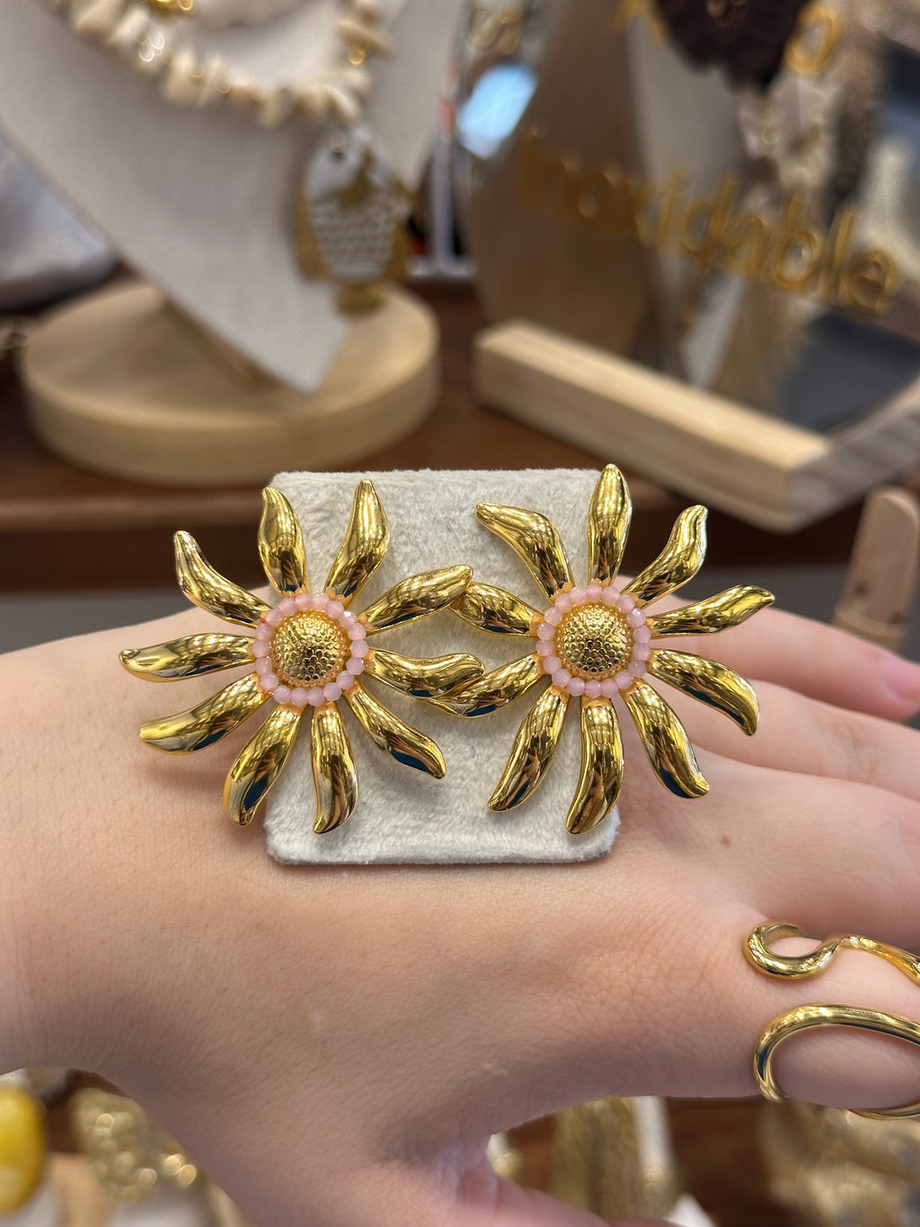 Boucle d’oreille Soleil Perles Roses